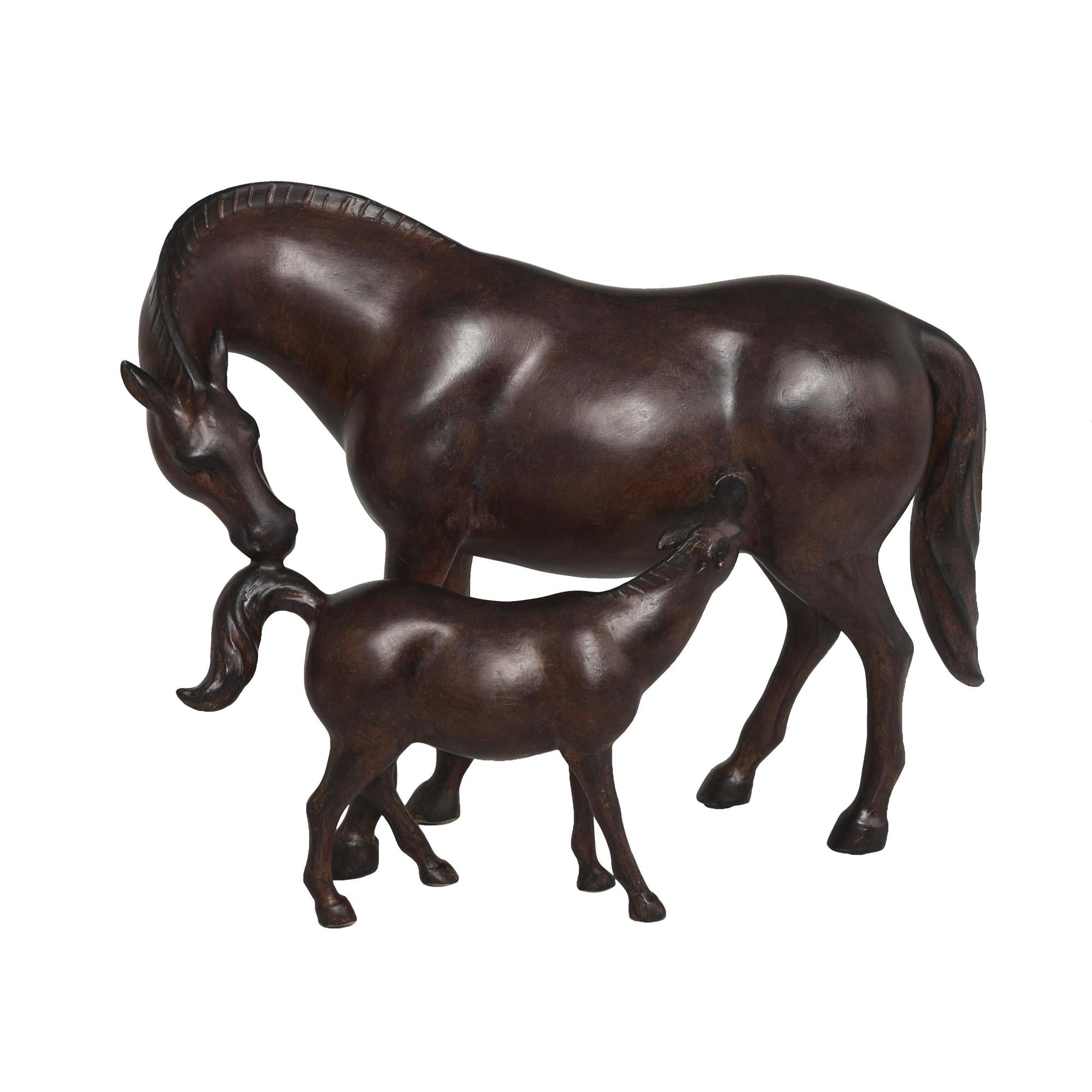 Horse Dark Brown Polyresin Decorative Sculpture with Mom and Baby