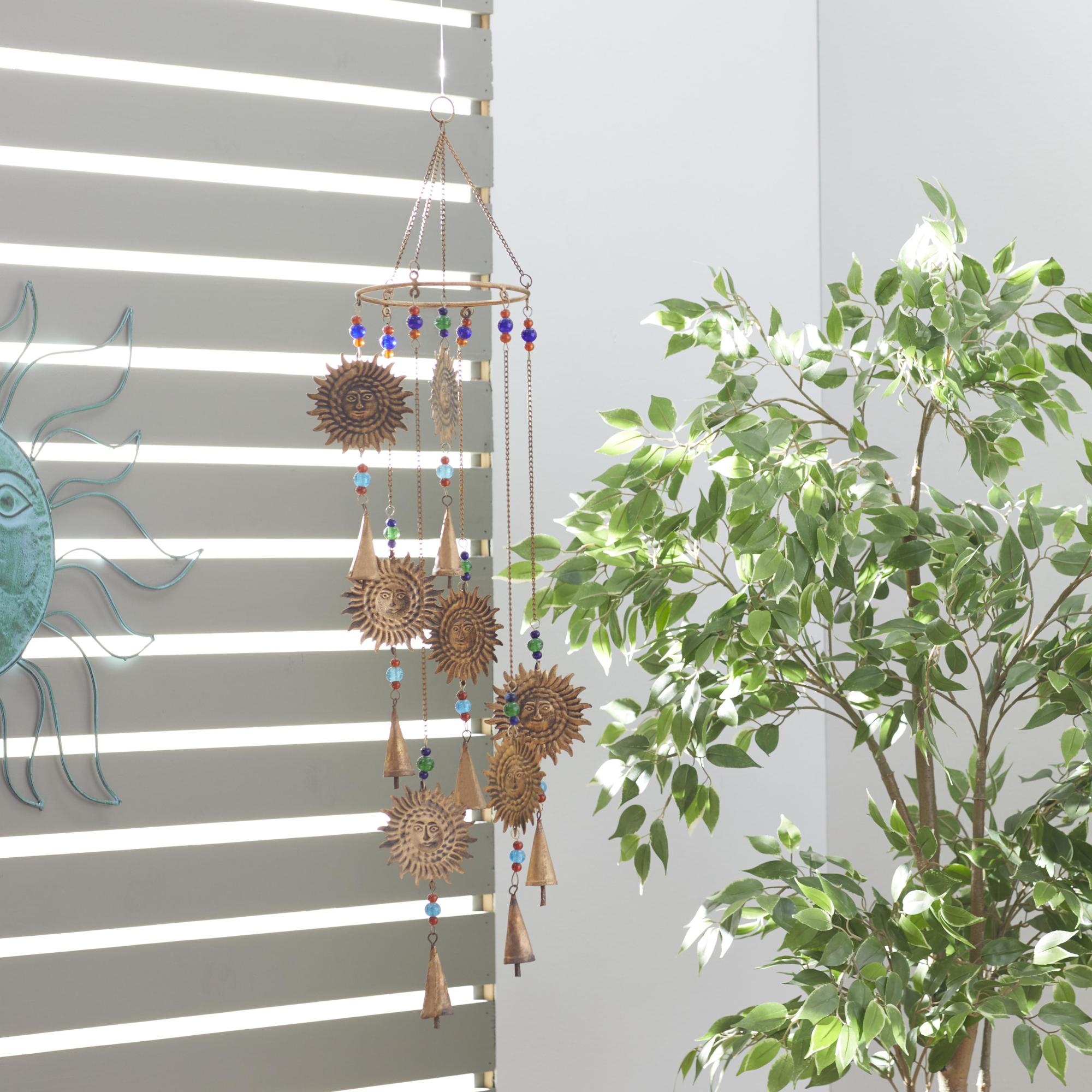 Sun Brass Metal Indoor Outdoor Windchime with Beads
