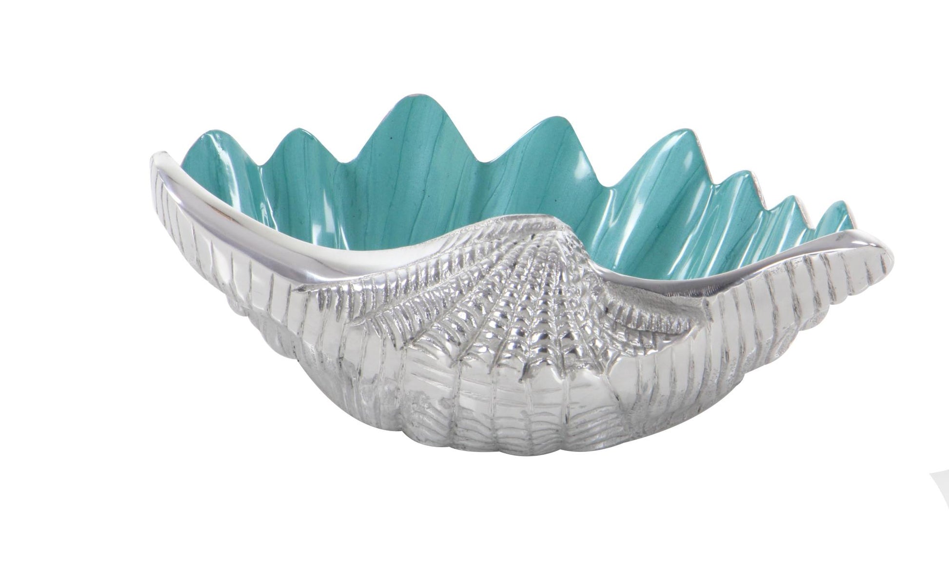 Shell Teal Aluminum Metal Shell Decorative Serving Bowl with Enamel Interior