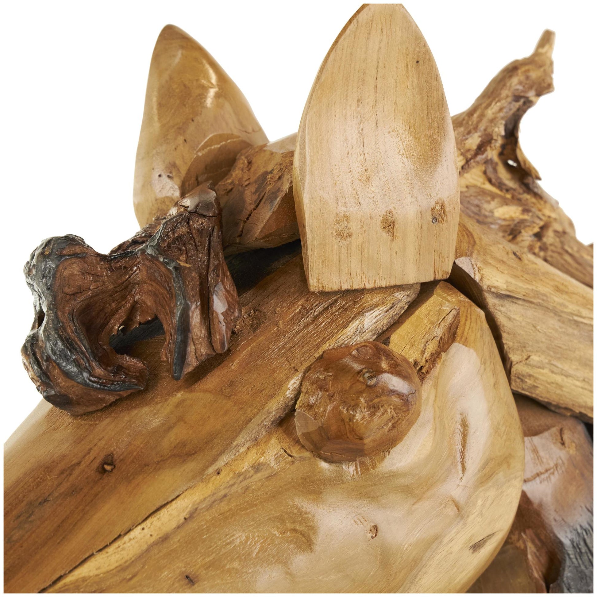 Horse Brown Teak Wood Handmade Decorative Sculpture