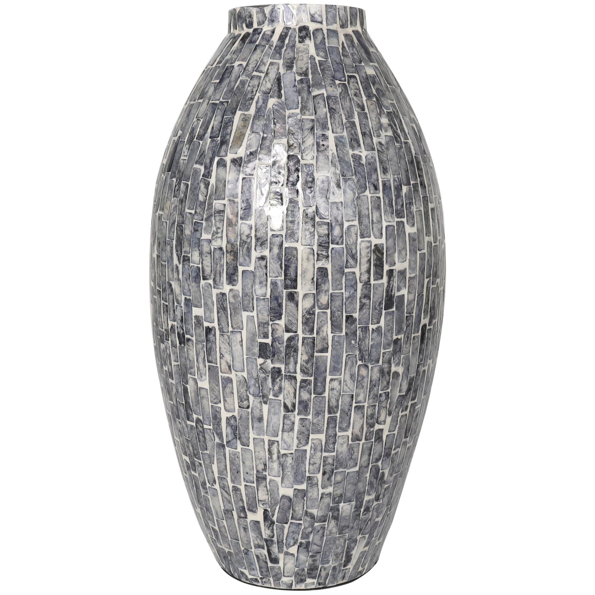 Gray Mother of Pearl Shell Handmade Mosaic Inspired Decorative Vase