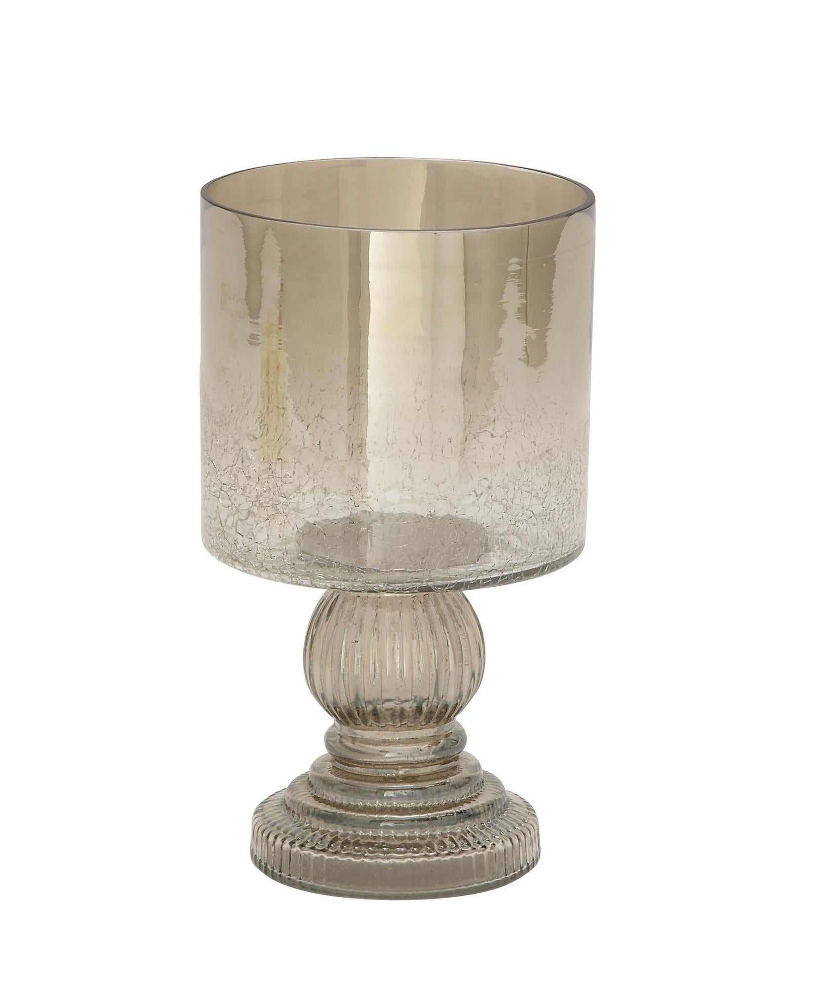 Glass Handmade Turned Style Pillar Room Hurricane Lamp with Faux Mercury Glass Finish