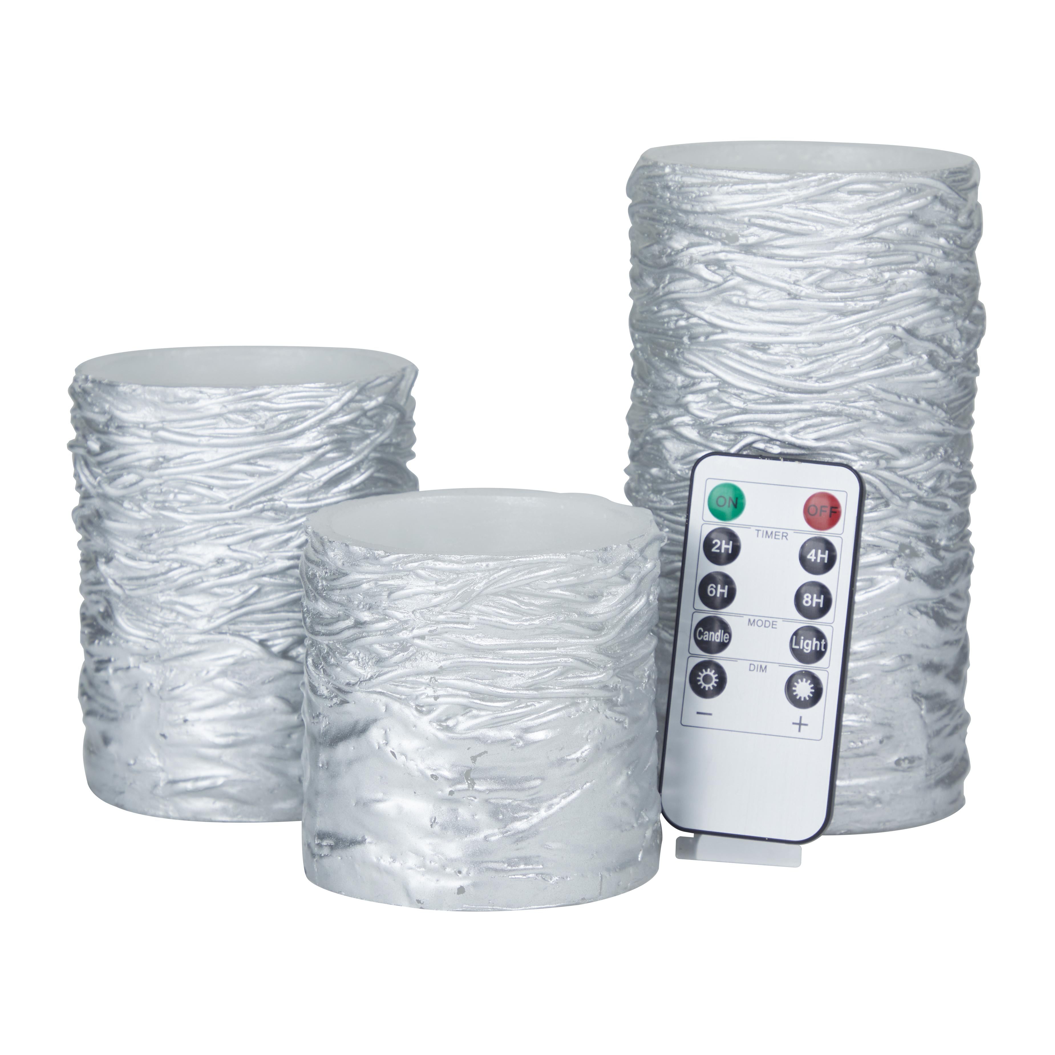 Set of 3 Wax Textured Indoor Outdoor Flameless Candle with Remote Control