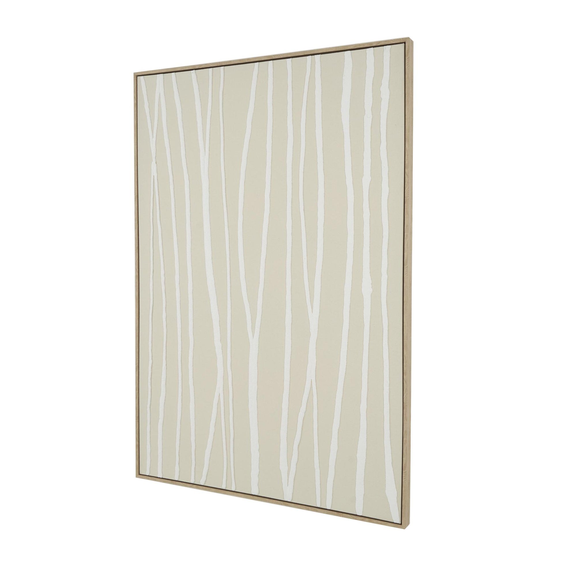 Abstract Beige Wooden Vertical Line Living Room Framed Wall Art with Brown Wooden Frame