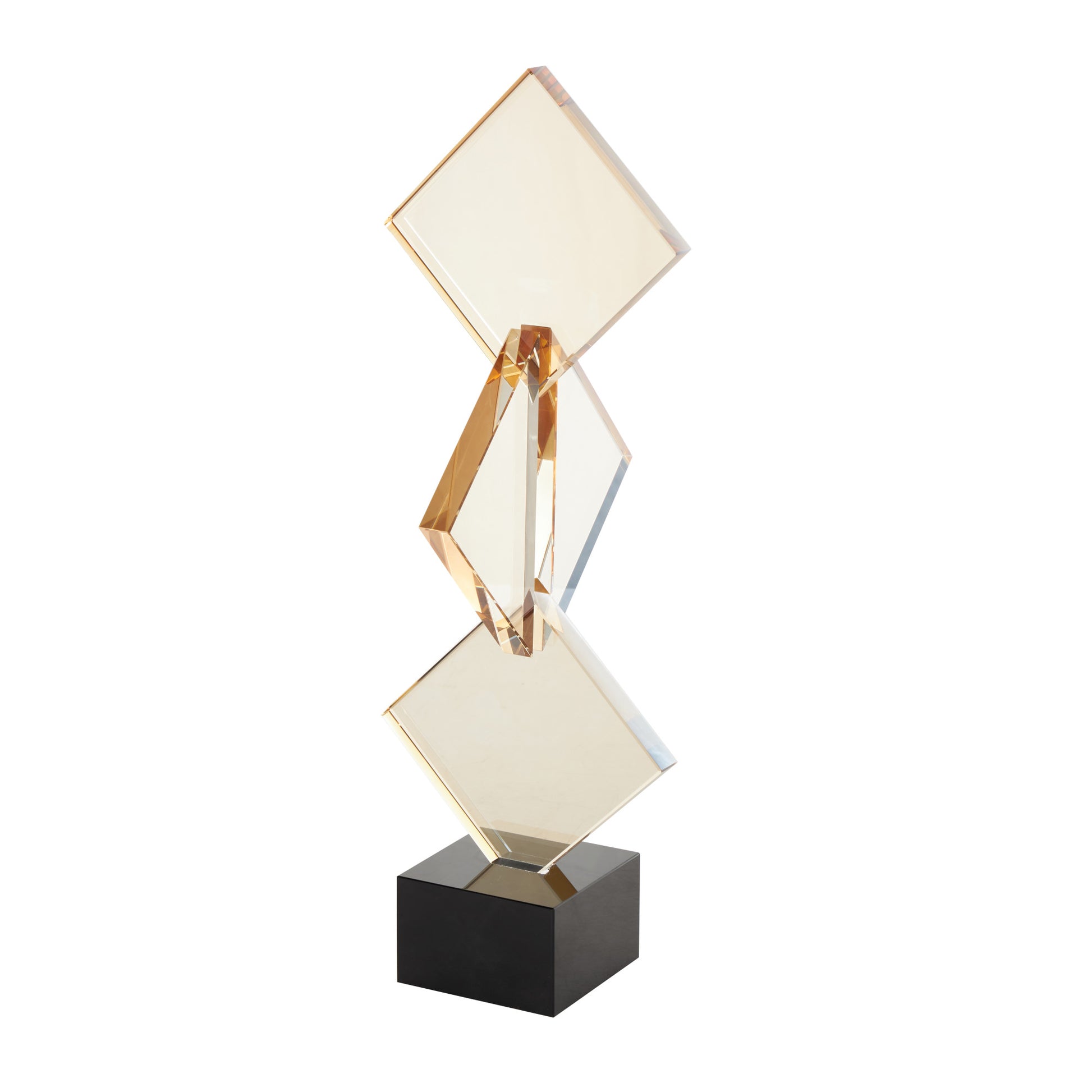 Abstract Orange Glass Stacked Diamonds Decorative Sculpture