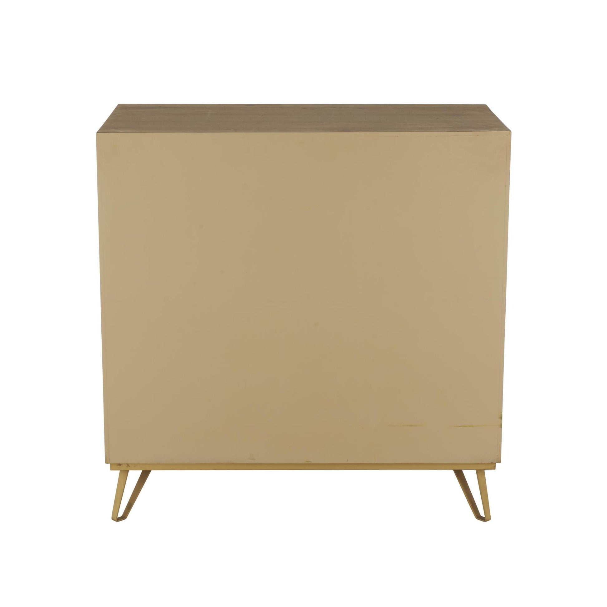 Brown Wooden Ribbed 1 Door and 3 Drawer Room Cabinet with Gold Metal Handles