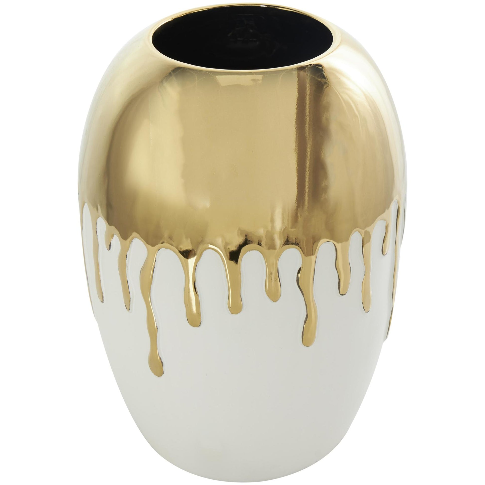 CosmoLiving by Cosmopolitan Abstract Ceramic Decorative Vase with Abstract Gold Melting Drips