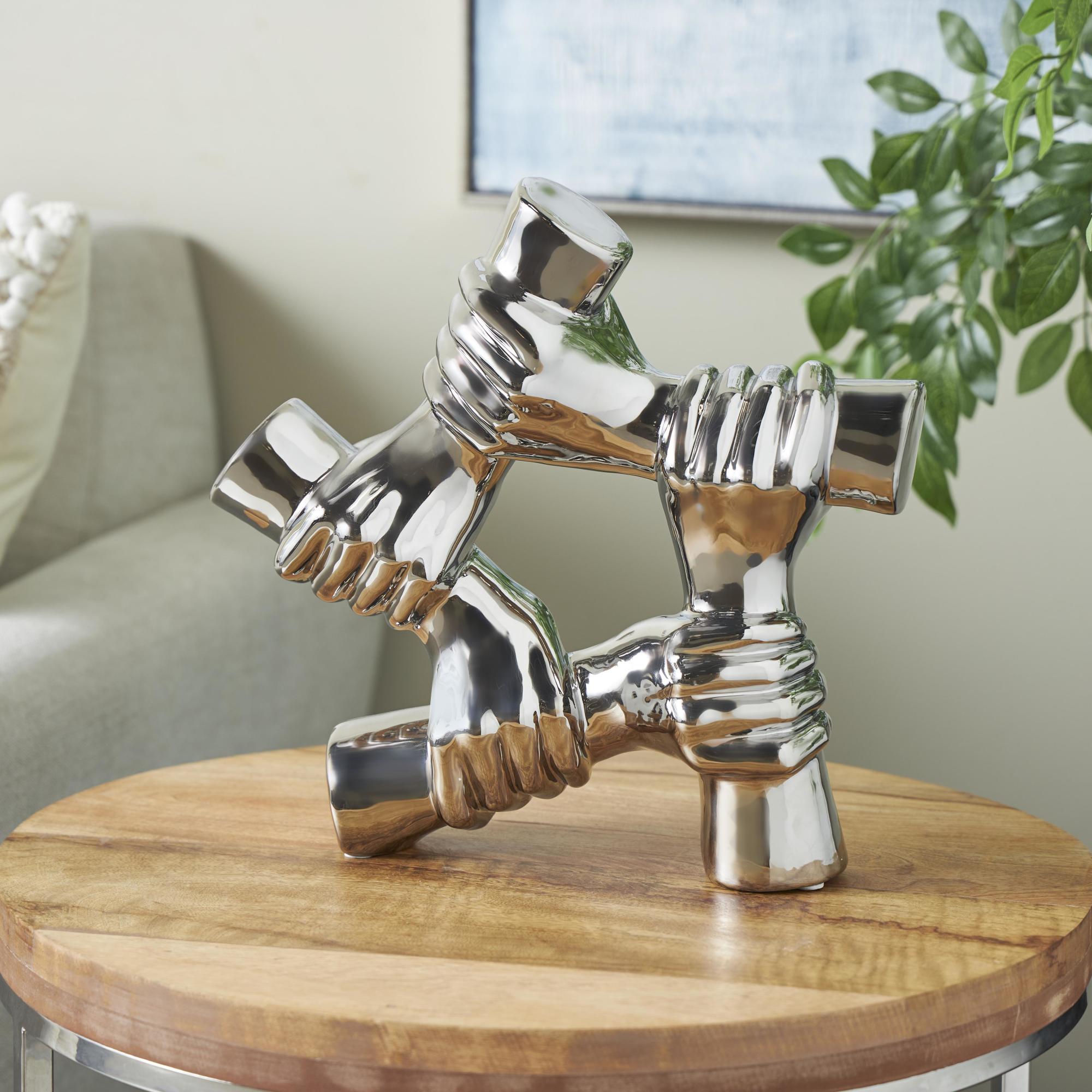 Hands Silver Ceramic Gripping Decorative Sculpture