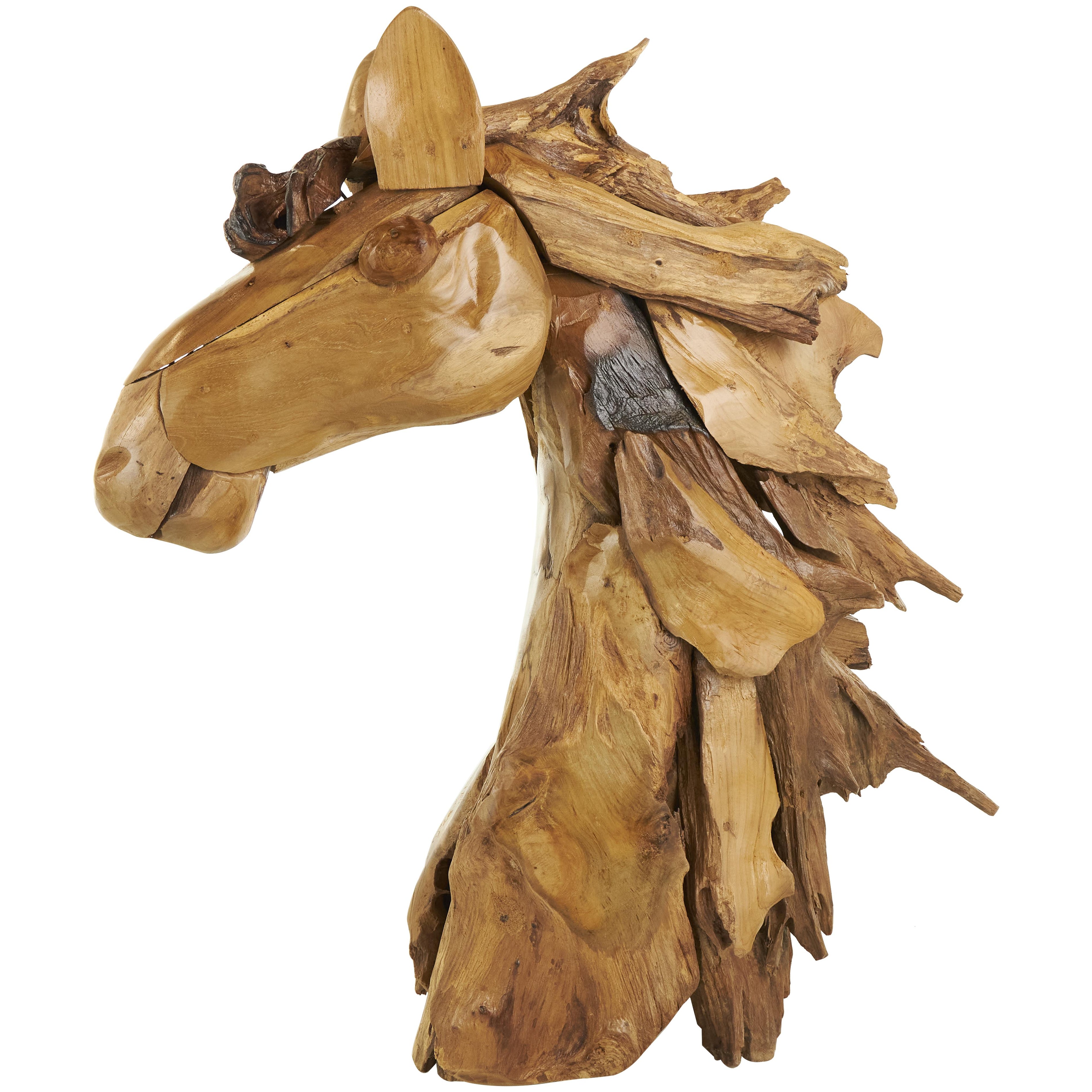 Horse Brown Teak Wood Handmade Decorative Sculpture