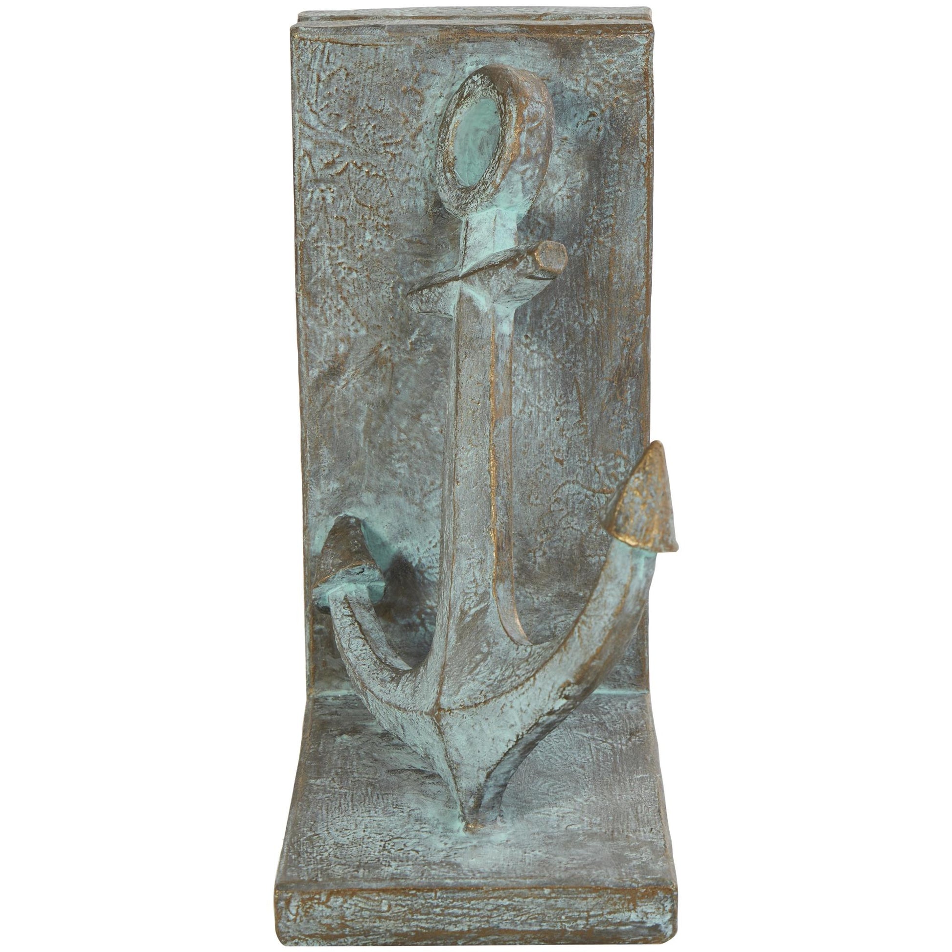 Set of 2 Anchor Blue Polyresin Distressed Patina Decorative Bookends with Gold Foil Accents