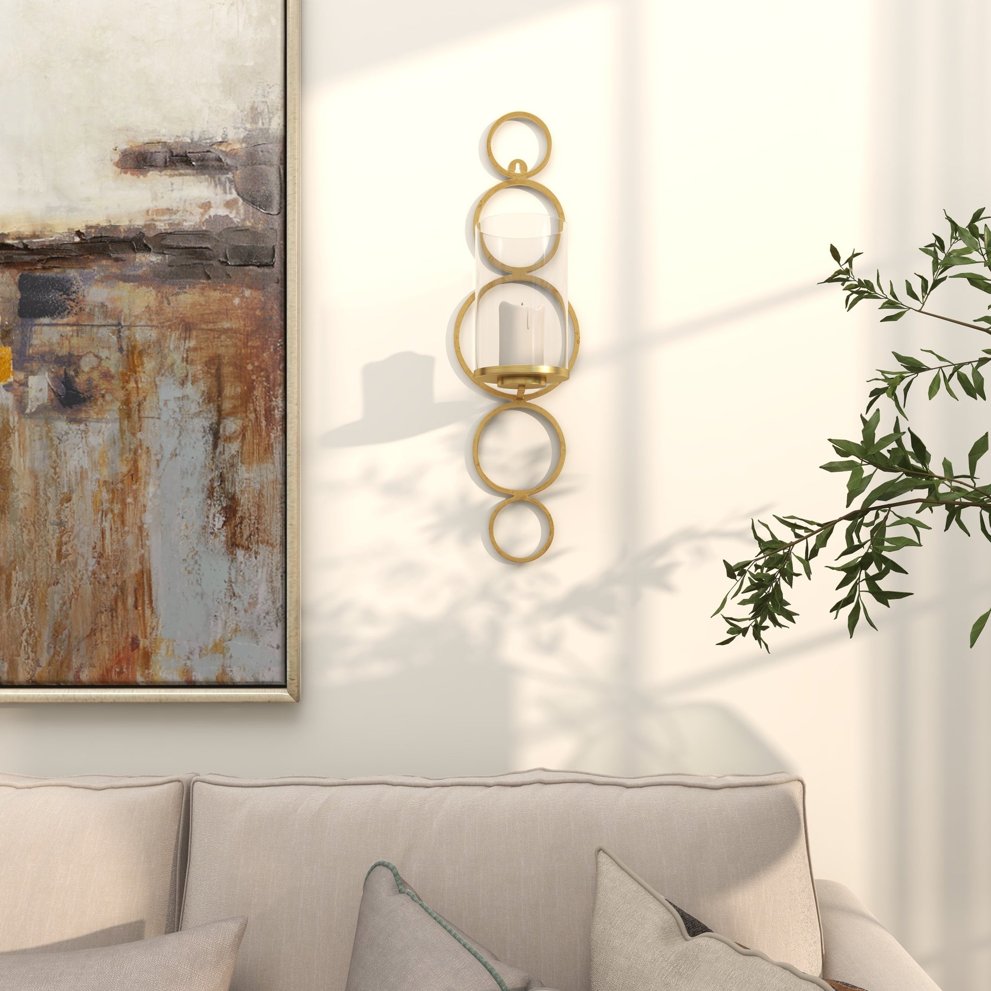 CosmoLiving by Cosmopolitan Metal Single Candle Indoor Outdoor Wall Sconce with Glass Holder