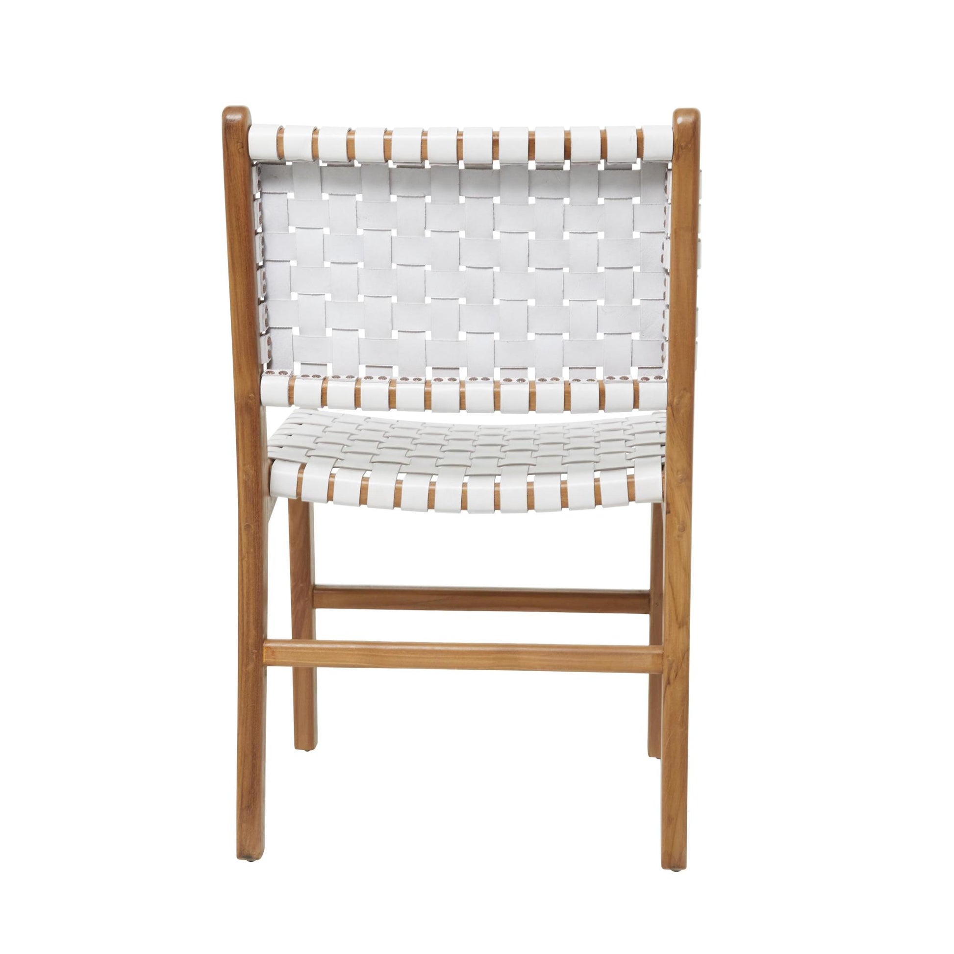 Leather Handmade Woven Kitchen Dining Chair with Teak Wood Frame