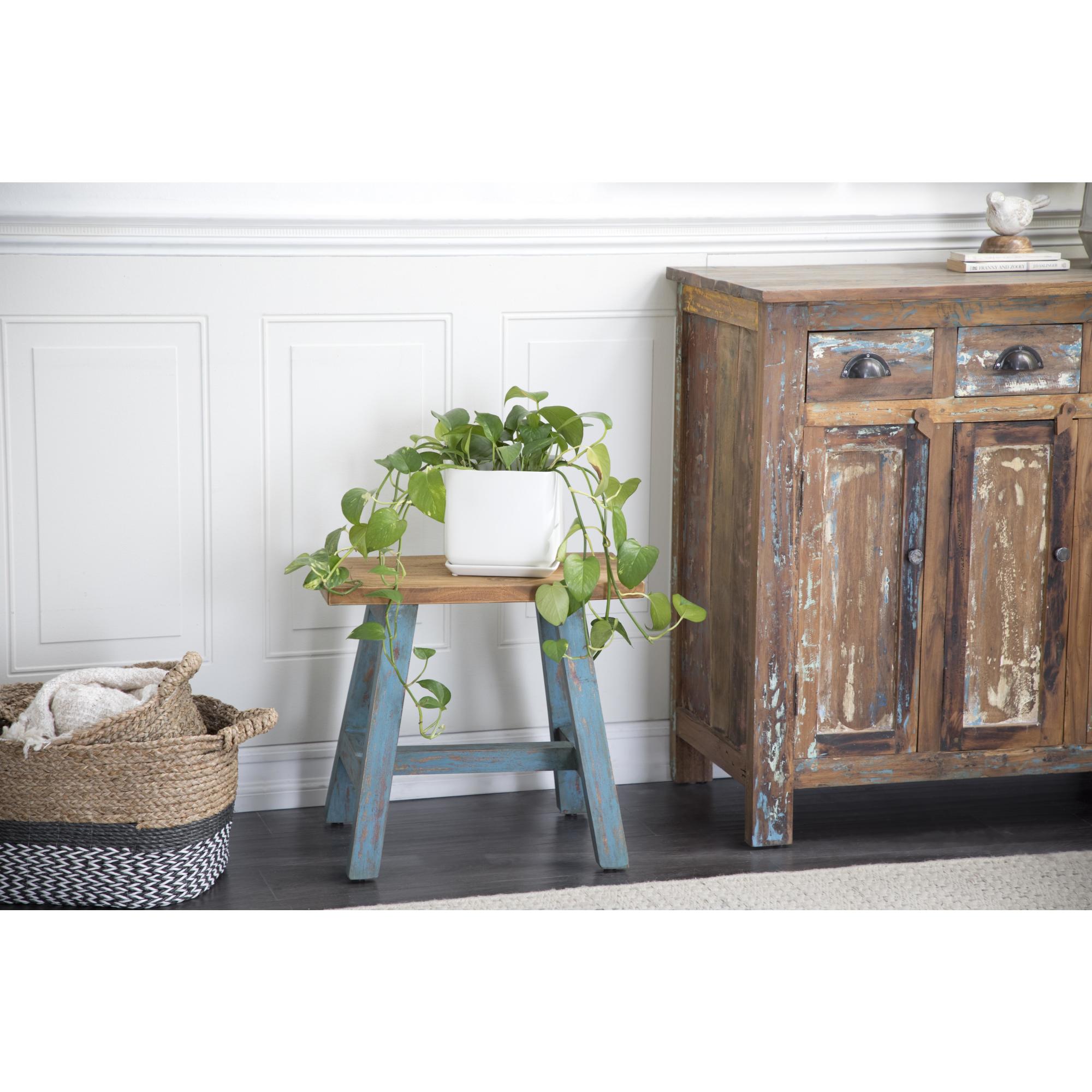 Wood Living Room Stool with Brown Wood Top 20" x 14" x 18"