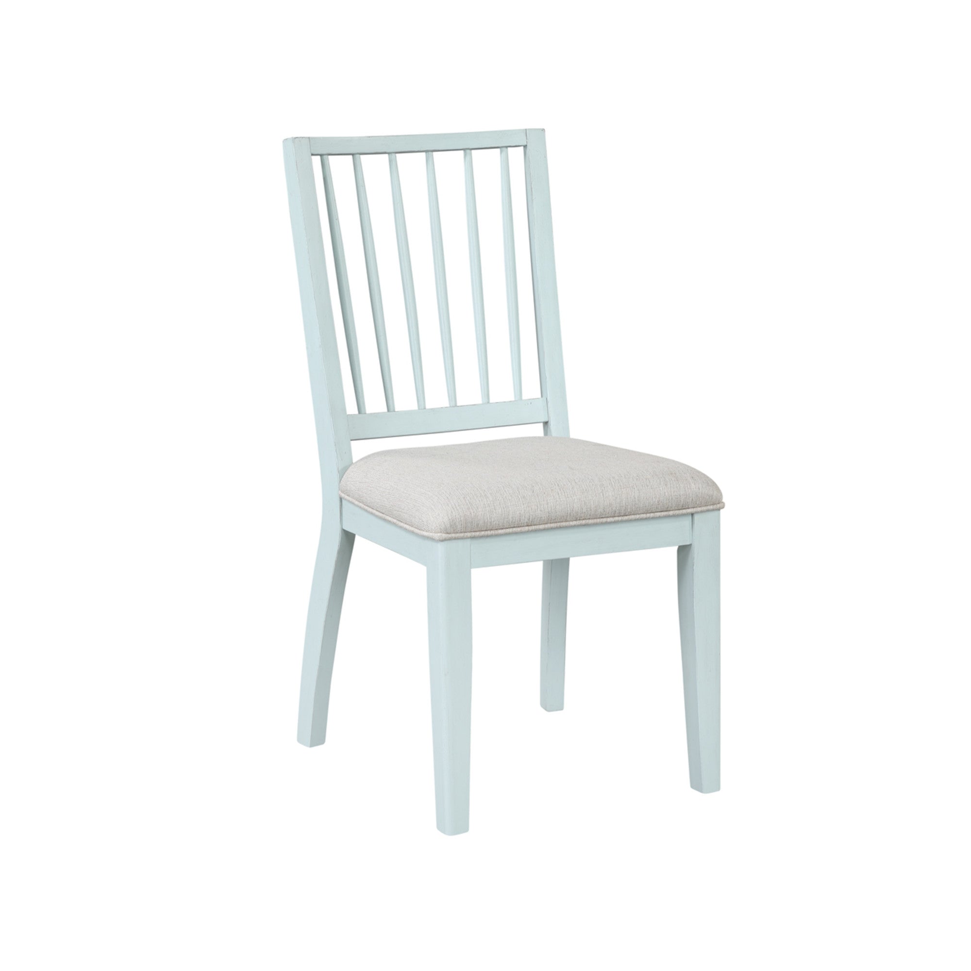 Set of 2 Light Blue Wood Kitchen Dining Chair with Beige Fabric Seat and Slatted Back