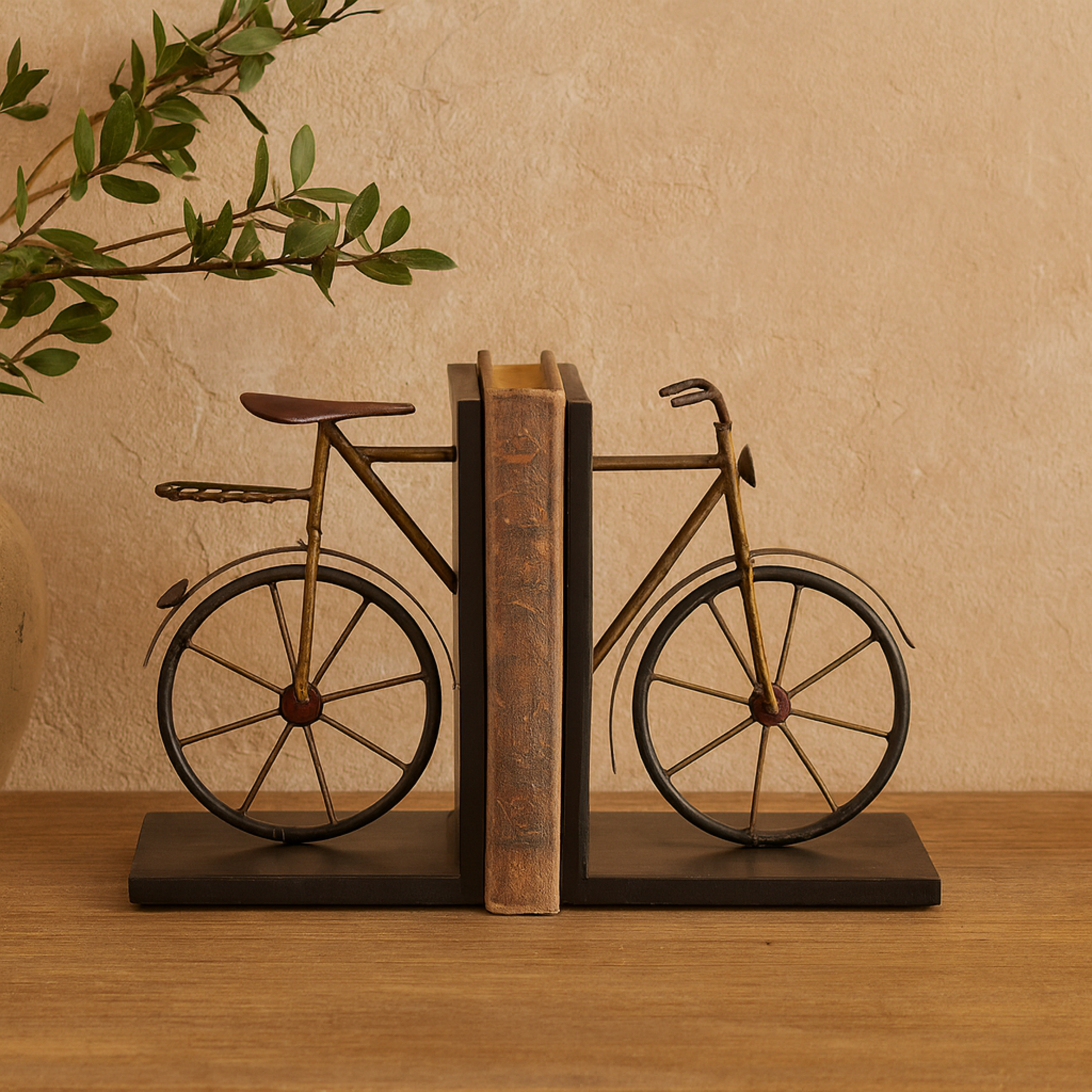 Set of 2 Bike Black Metal Weathered Decorative Bookends