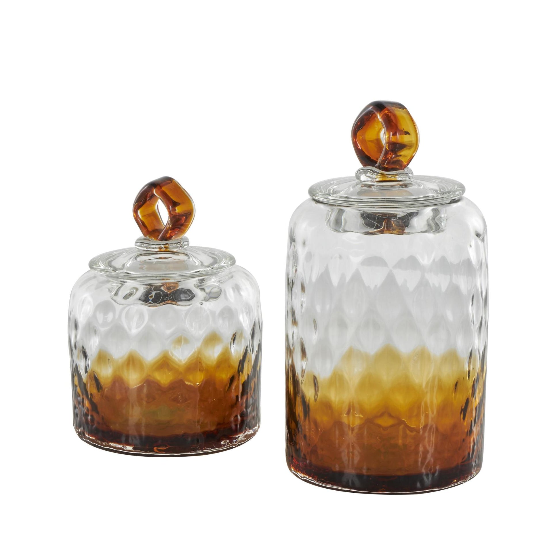 Set of 2 Geometric Orange Glass Faceted Ombre Living Room Decorative Jars with Diamond Knobs
