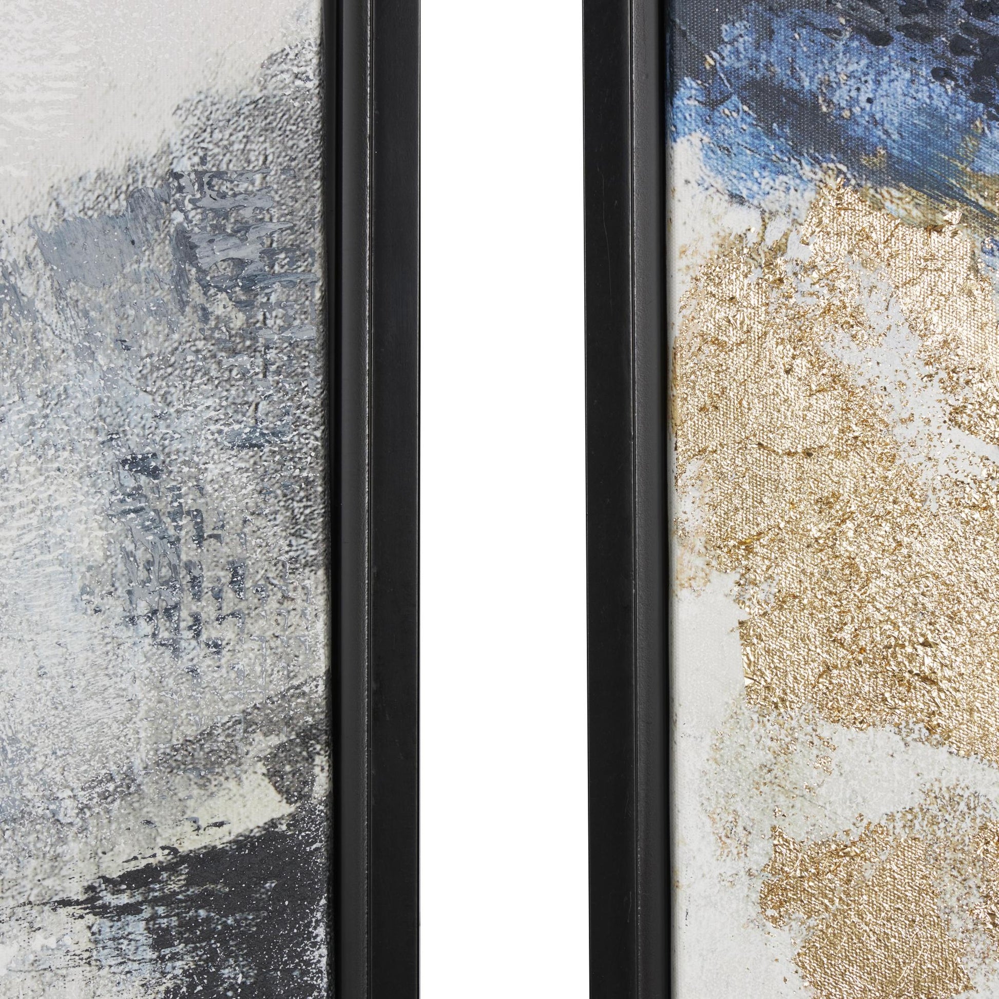 Set of 2 Abstract Light Gray Canvas Lines Living Room Framed Wall Art with Gold Foil Accents