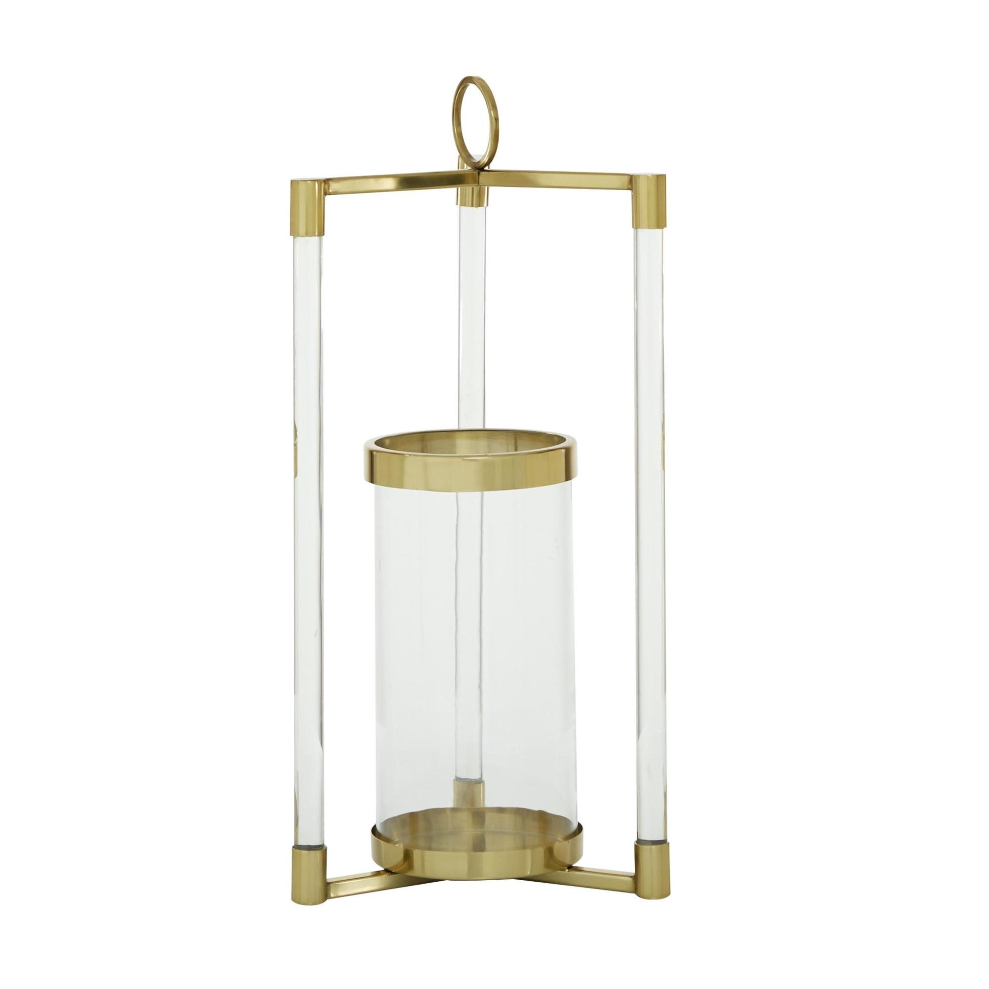 Gold Stainless Steel Metal Decorative Indoor Outdoor Candle Lantern with Acrylic Accents