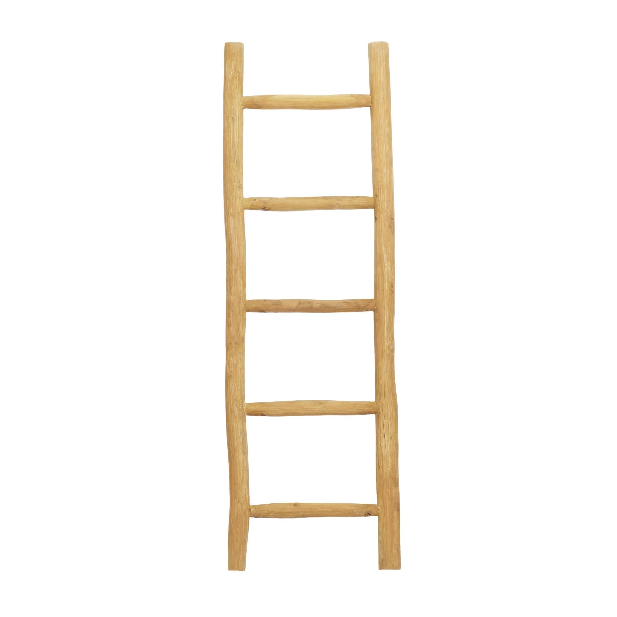 Brown Teak Wood Handmade 5 Rung Decorative Ladder