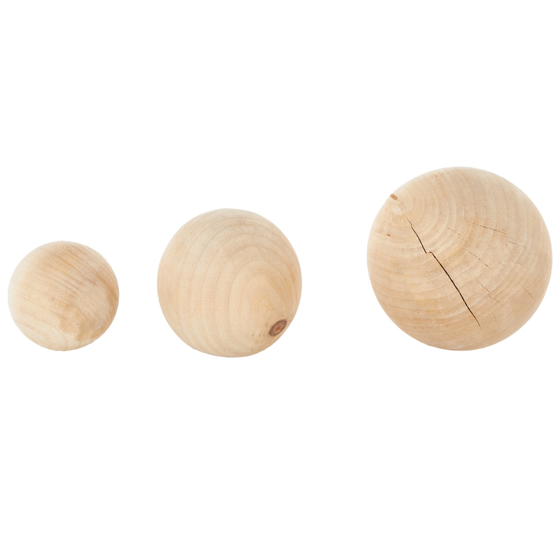 Set of 3 Light Brown Wood Handmade Decorative Orbs & Vase Filler with Varying Sizes