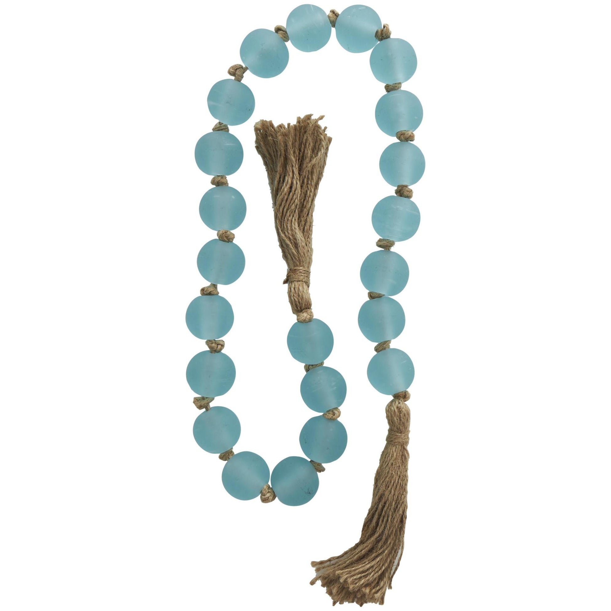 Glass Handmade Round Beaded Garland with Tassel with Knotted Brown Jute