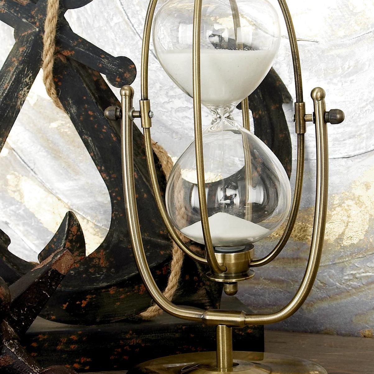 Armillary Metal Hourglass Sand Hourglass Timer with Rotating Stand