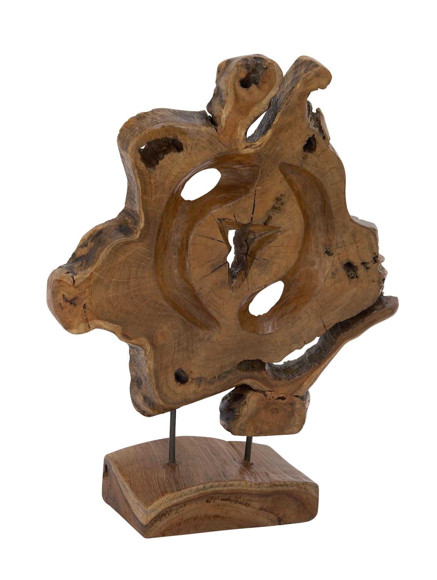 Abstract Brown Teak Wood Handmade Live Edge Decorative Sculpture