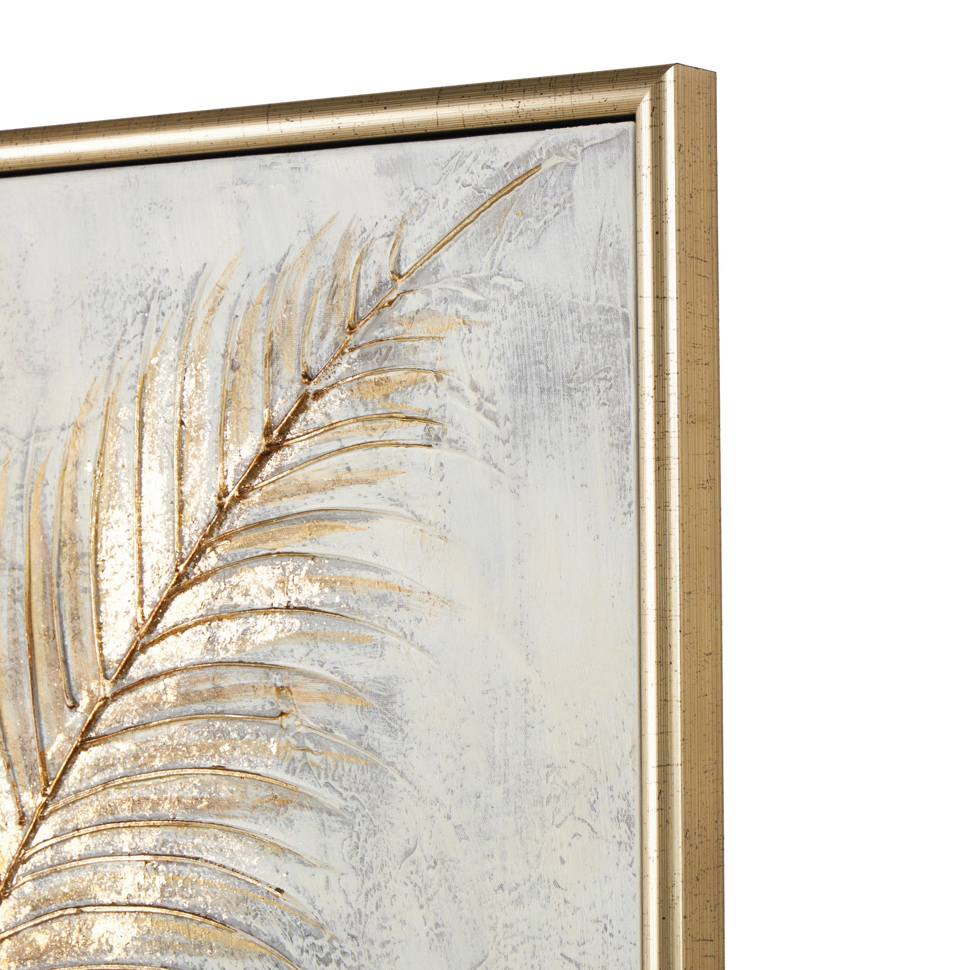 CosmoLiving by Cosmopolitan Leaf Gold Canvas Living Room Framed Wall Art with Silver Frame