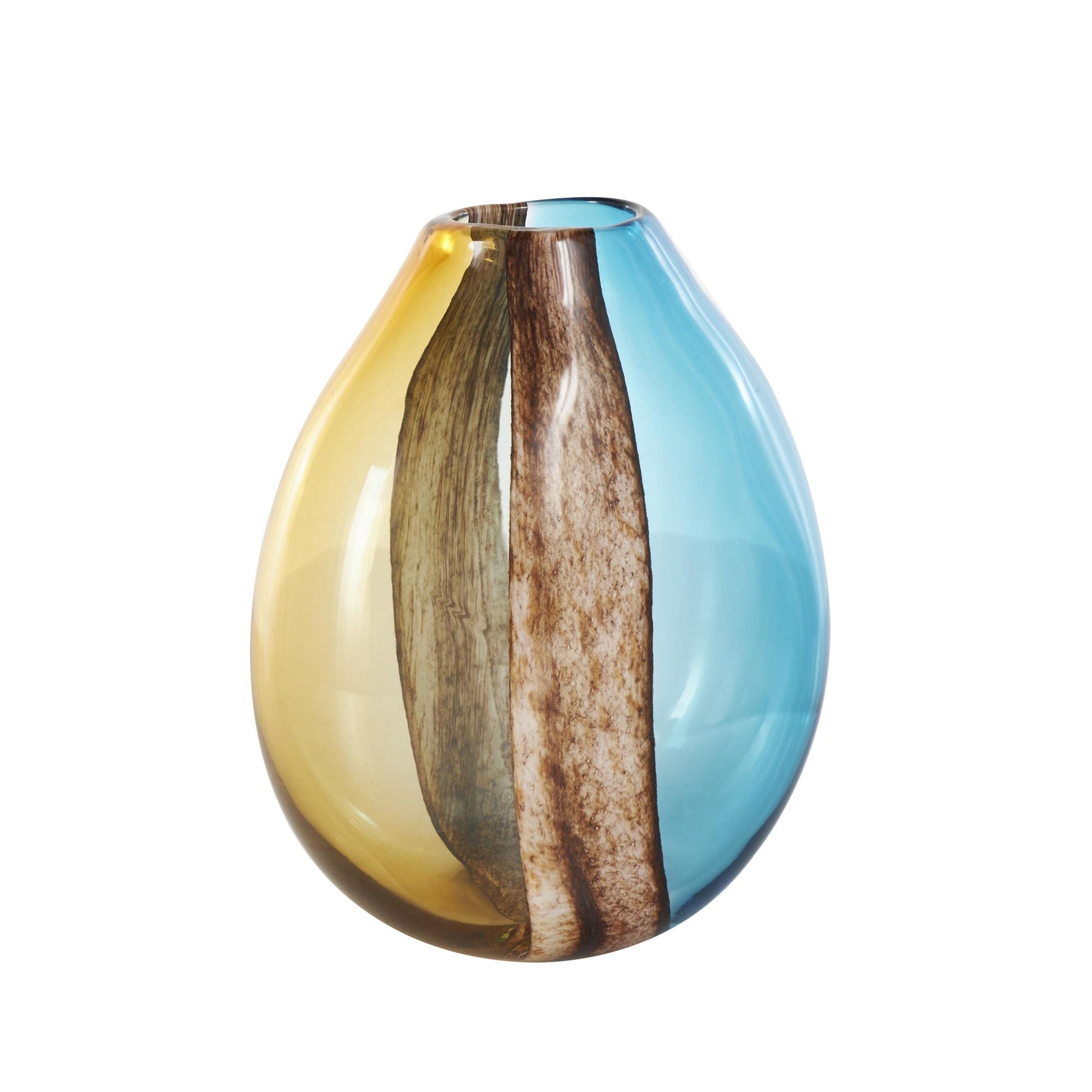 Multi Colored Glass Rounded Ombre Decorative Vase with Brown Textured Stripe Details