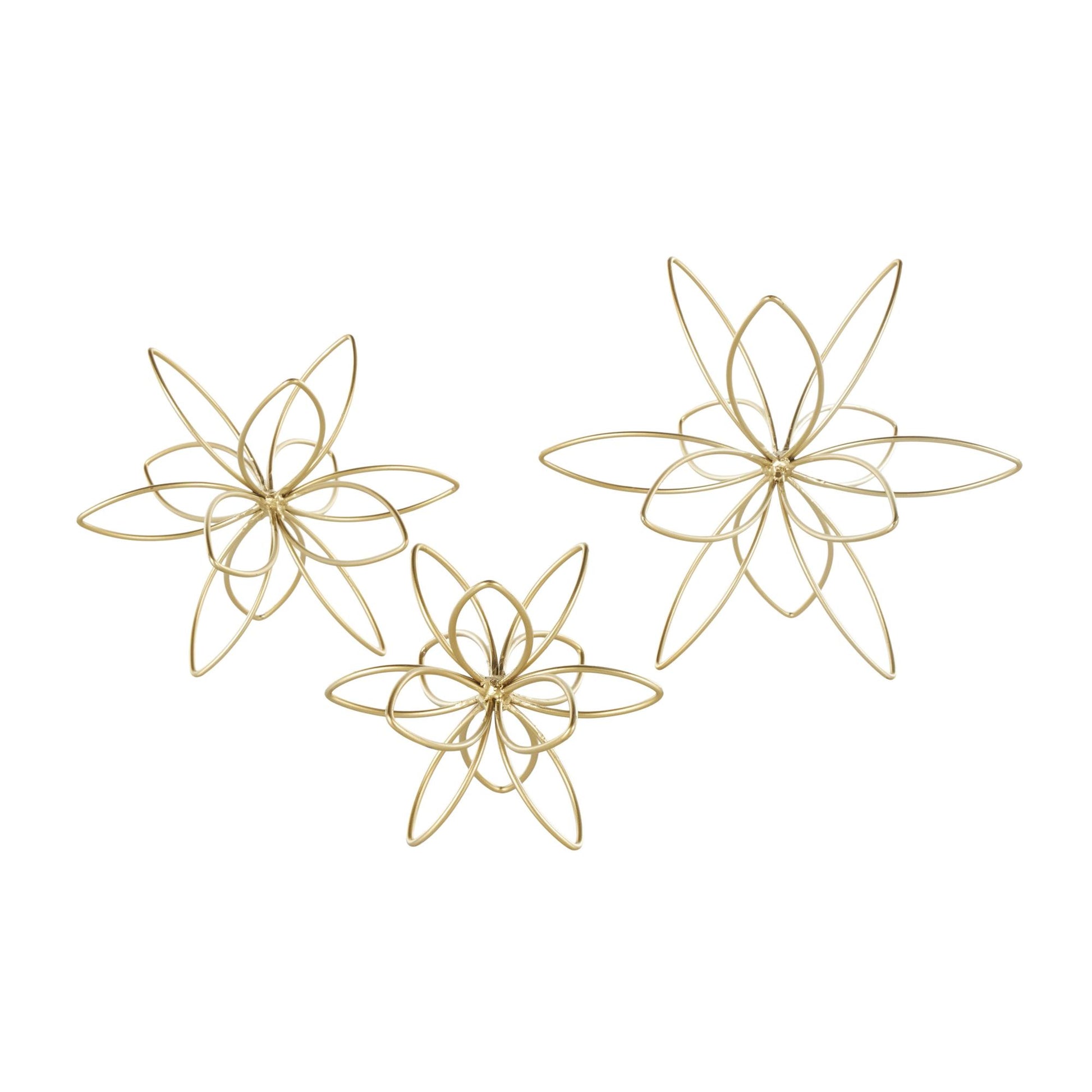 CosmoLiving by Cosmopolitan Set of 3 Floral Gold Metal Wire Decorative Sculpture