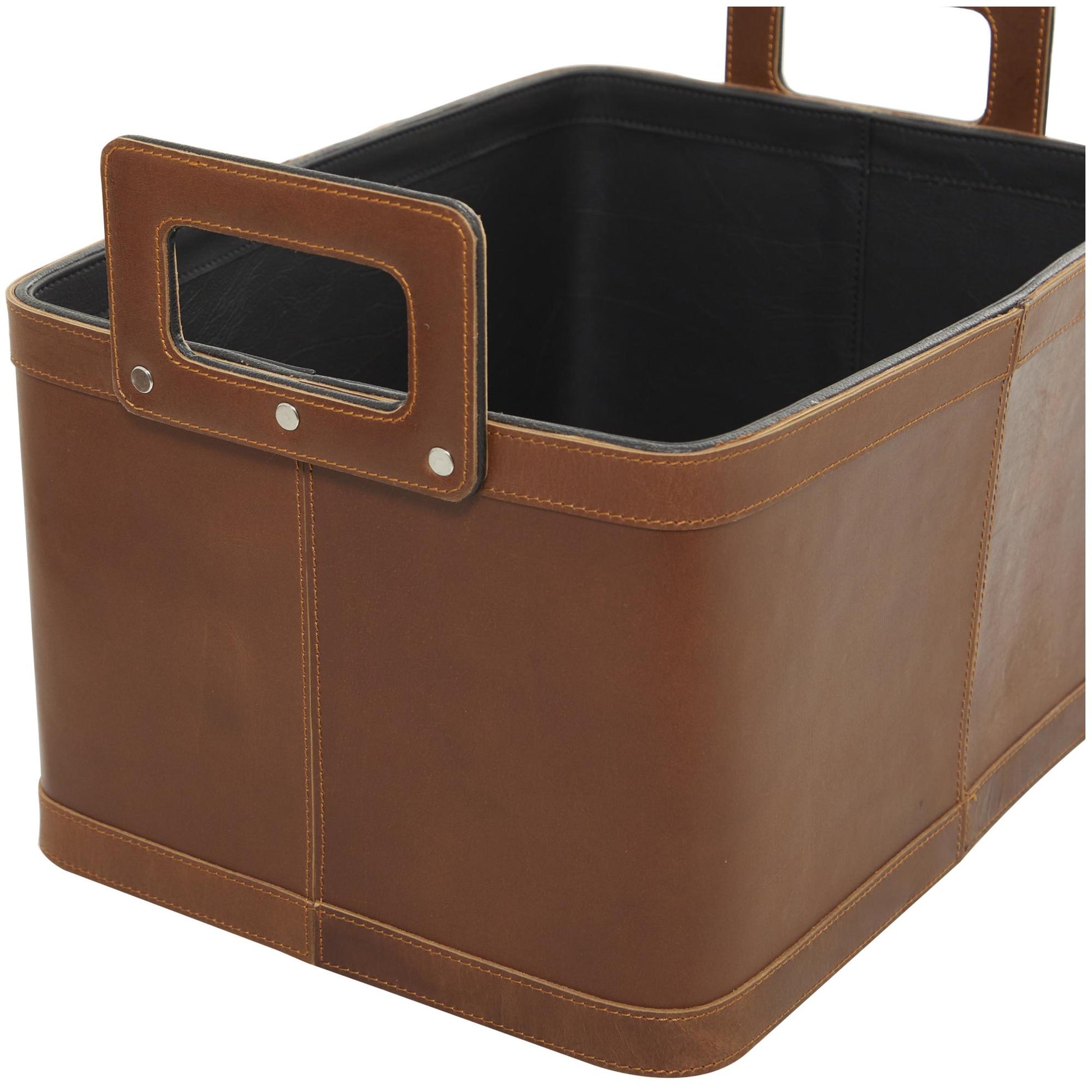 Set of 2 Leather Handmade Decorative and Functional Storage Basket with Handles