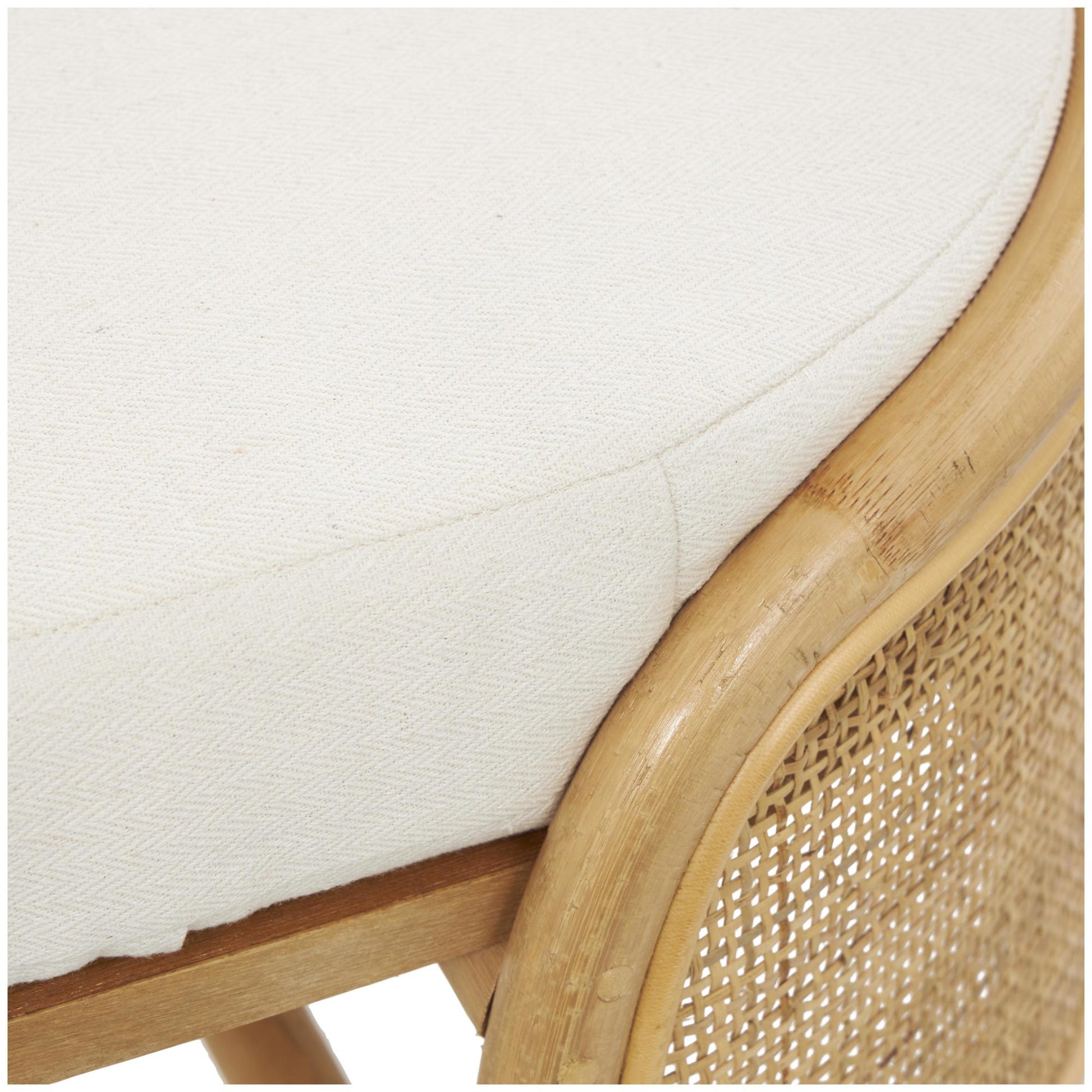 Brown Rattan Handmade Oval Home Bench with White Fabric Cushion