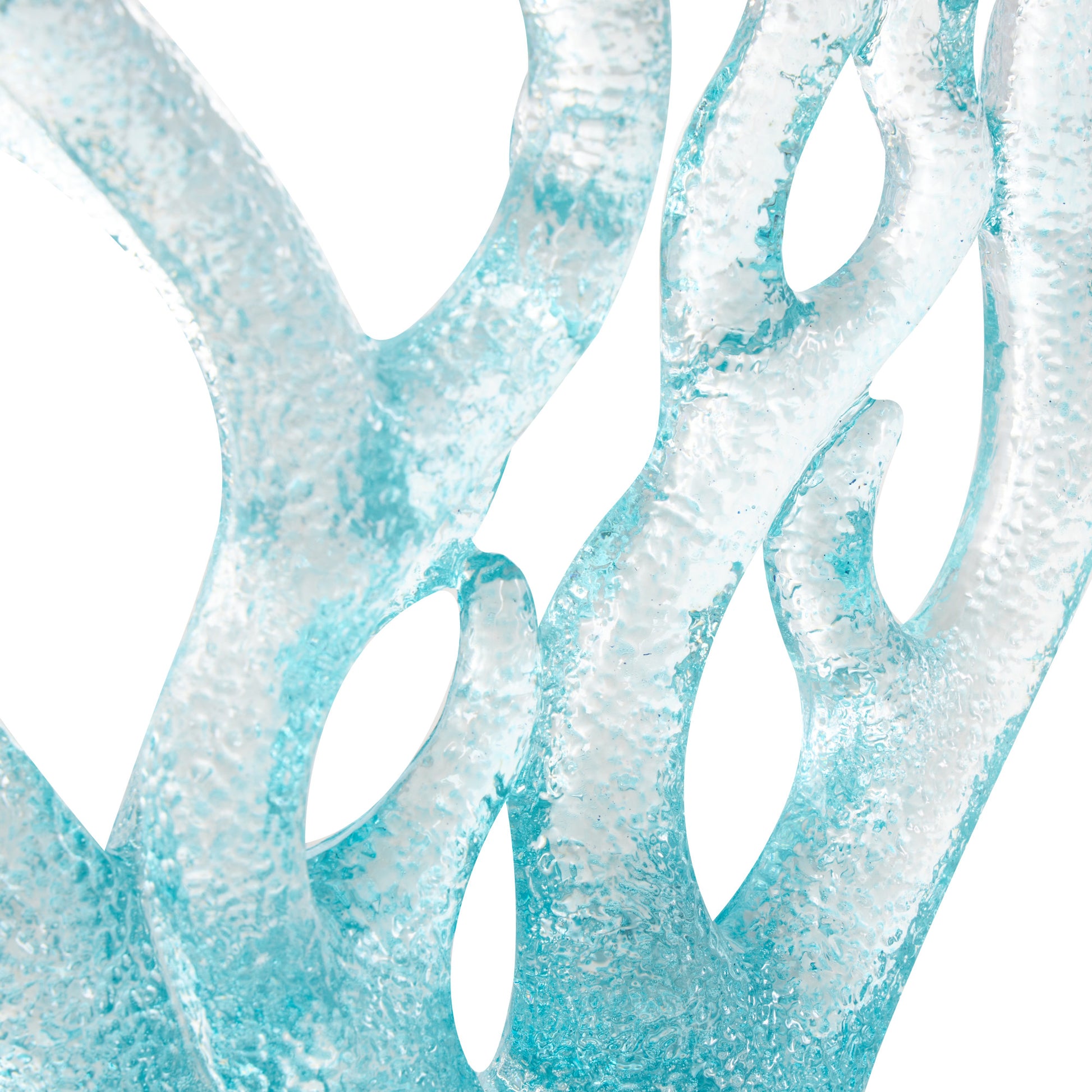 Coral Blue Glass Ombre Decorative Sculpture with Clear Rectangle Base