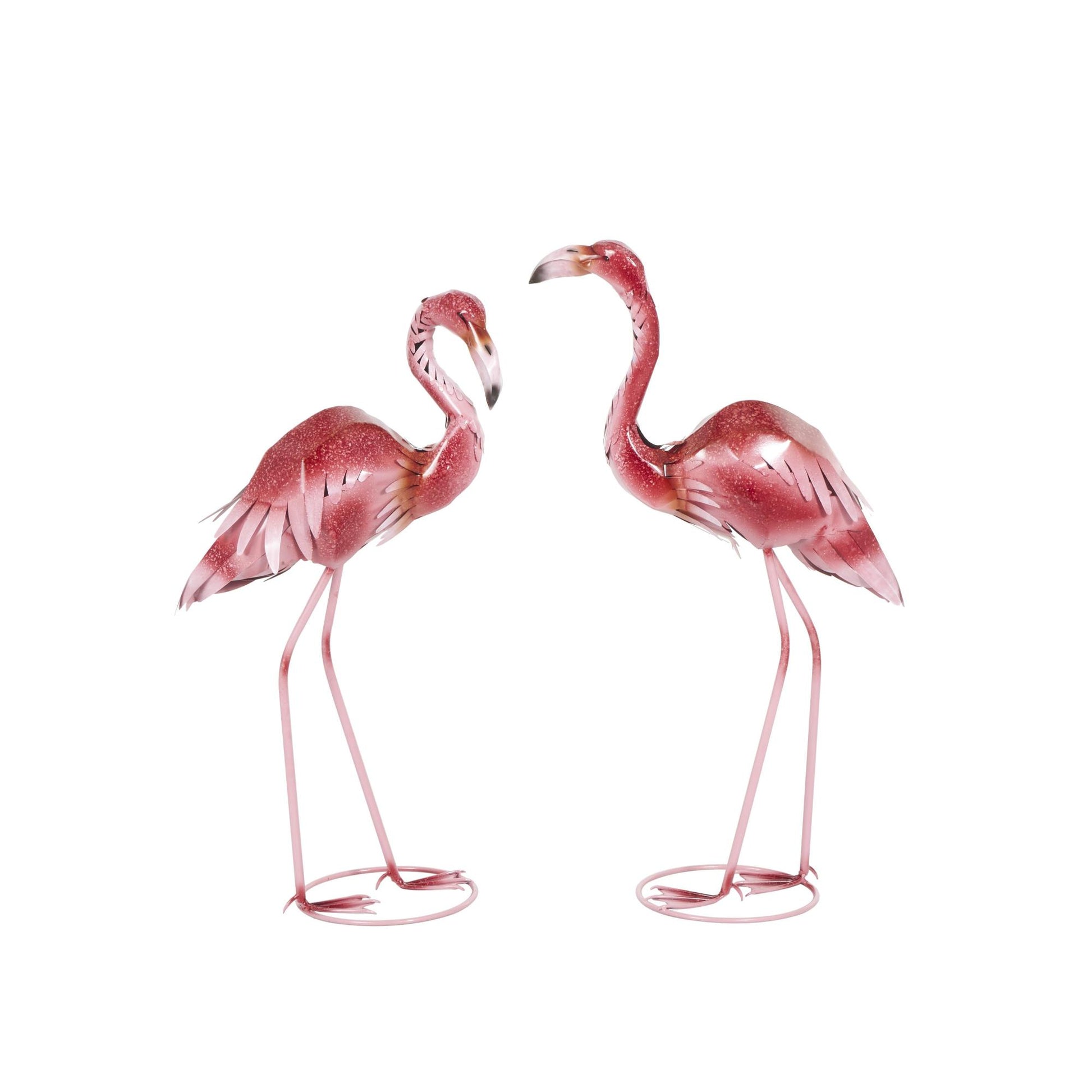 Set of 2 Flamingo Pink Metal Tall Textured Ombre Decorative Garden Sculpture