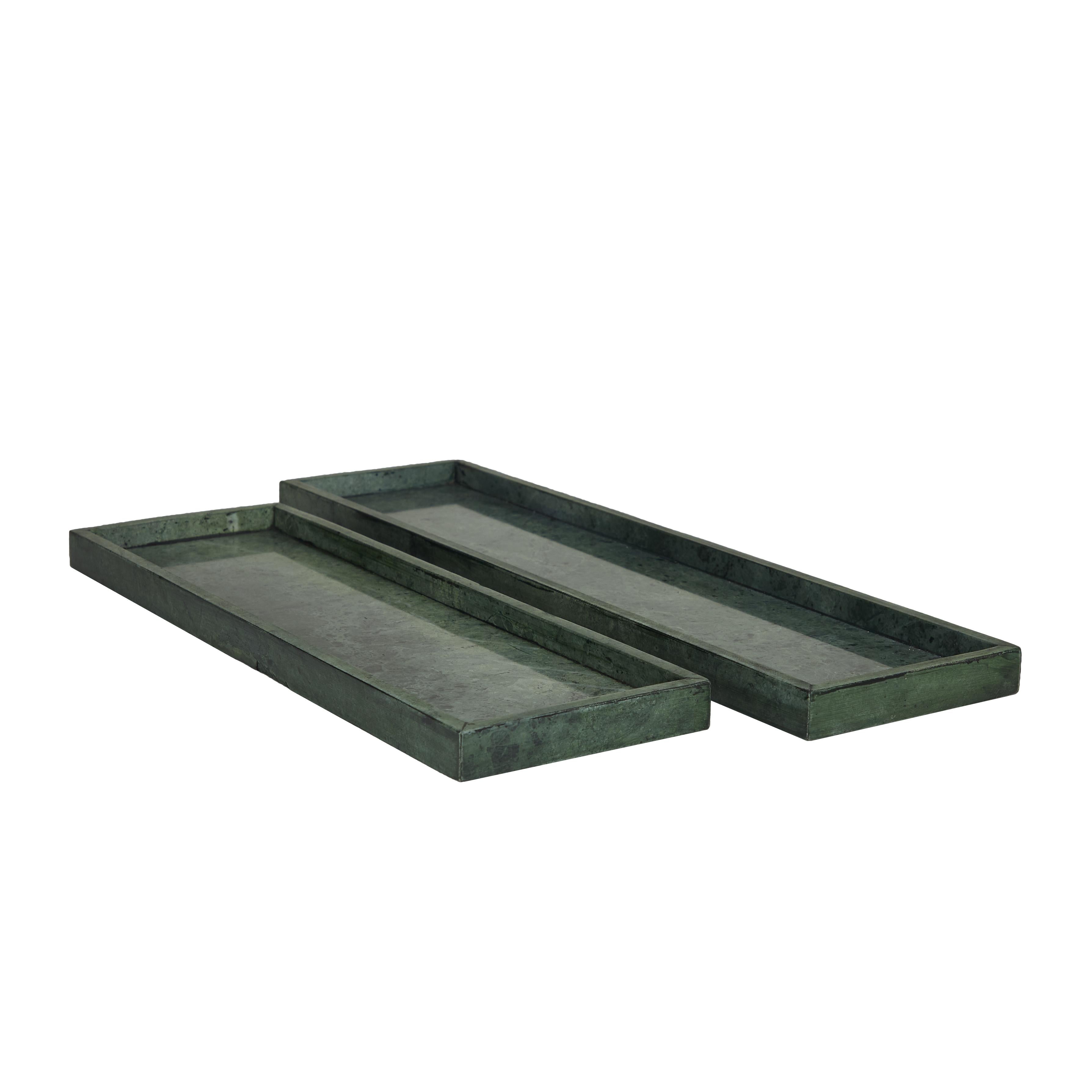 Set of 2 Marble Minimalistic Textured Square Living Room Decor Tray Set of 2 10", 8"W