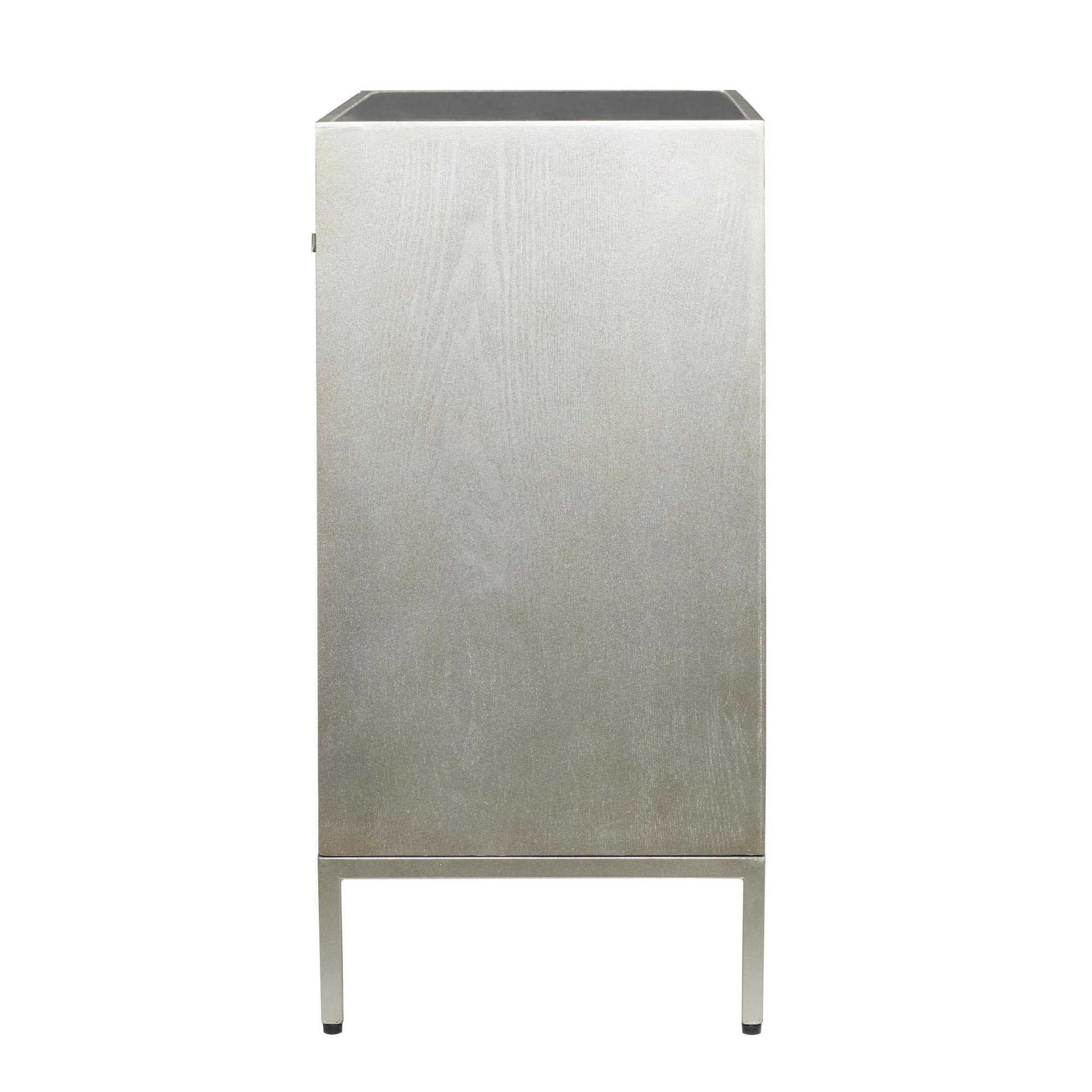 Beige Wooden Upholstered Front Panel 3 Drawer Room Chest with Mirrored Top and Ring Handles
