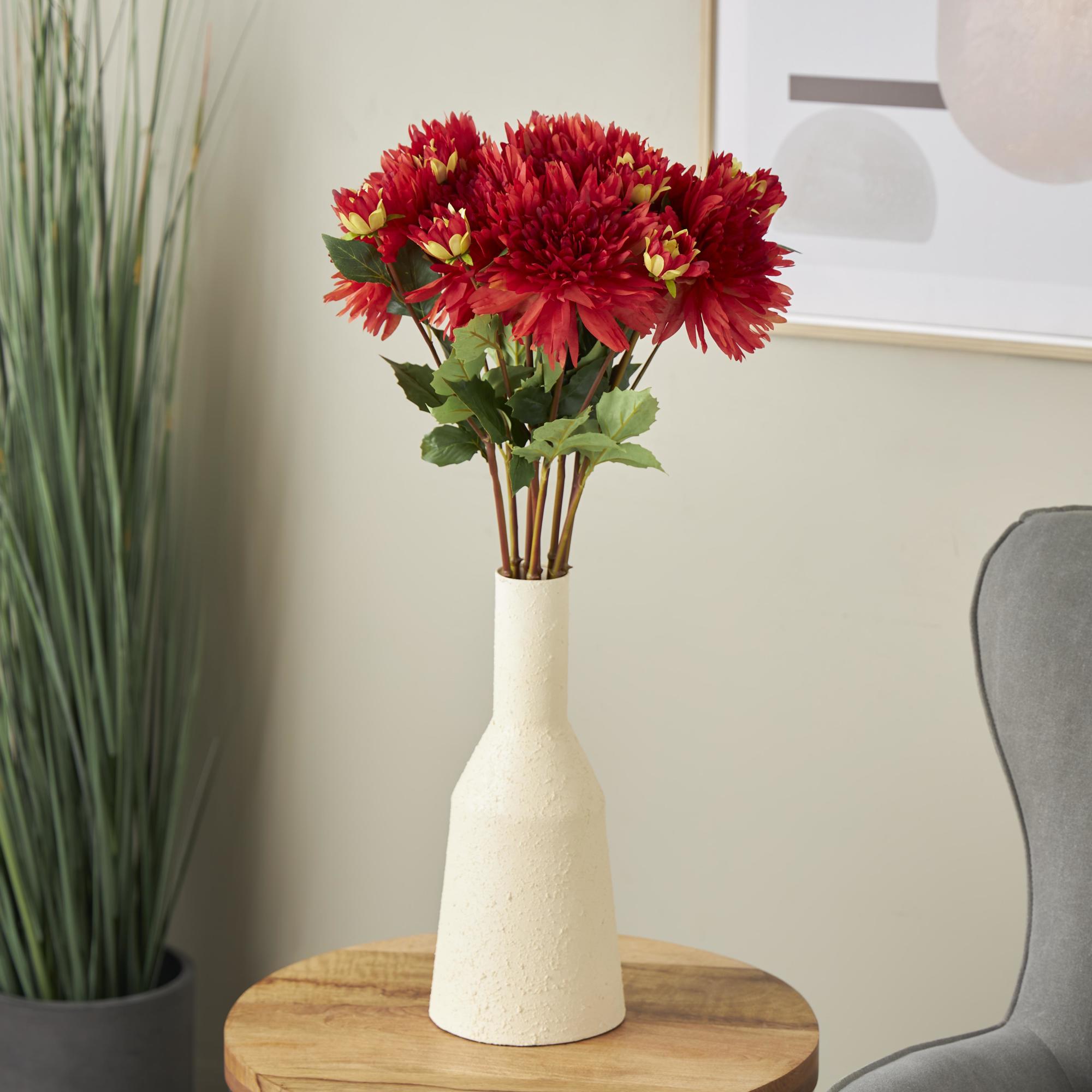 Set of 8 Dahlia Red Plastic Tall Indoor Outdoor Artificial Flower Stem
