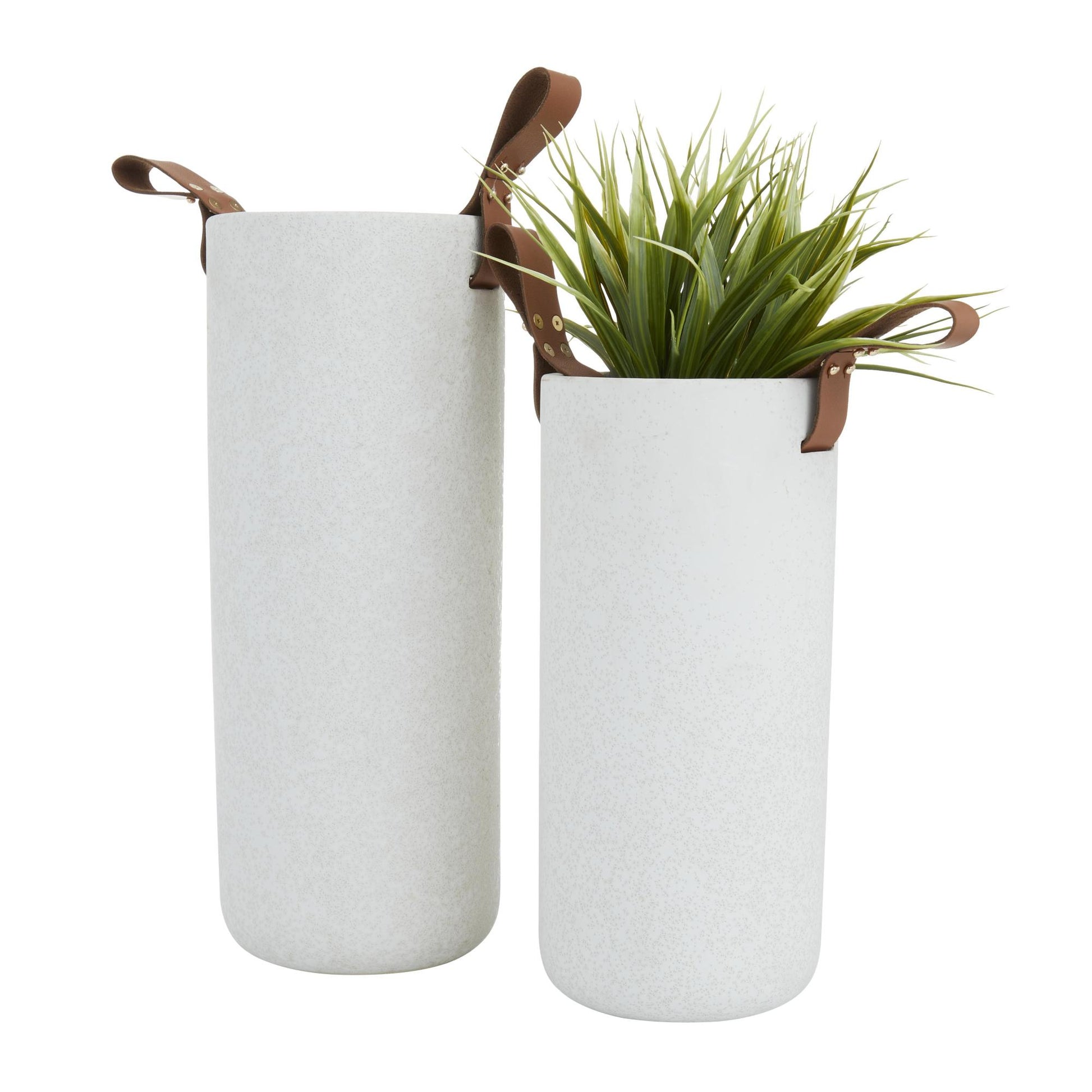 CosmoLiving by Cosmopolitan Set of 2 White Ceramic Decorative Vase with Leather Handles
