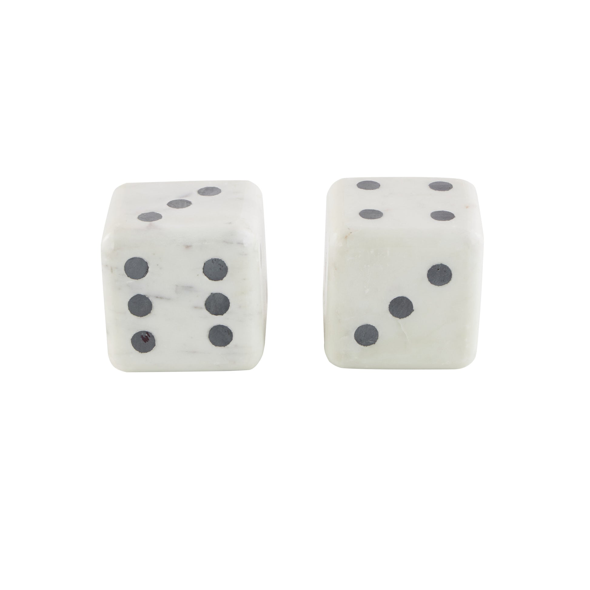 Set of 2 Marble Dice Decorative Bookends with White Accents Set of 2 4"W, 4"H