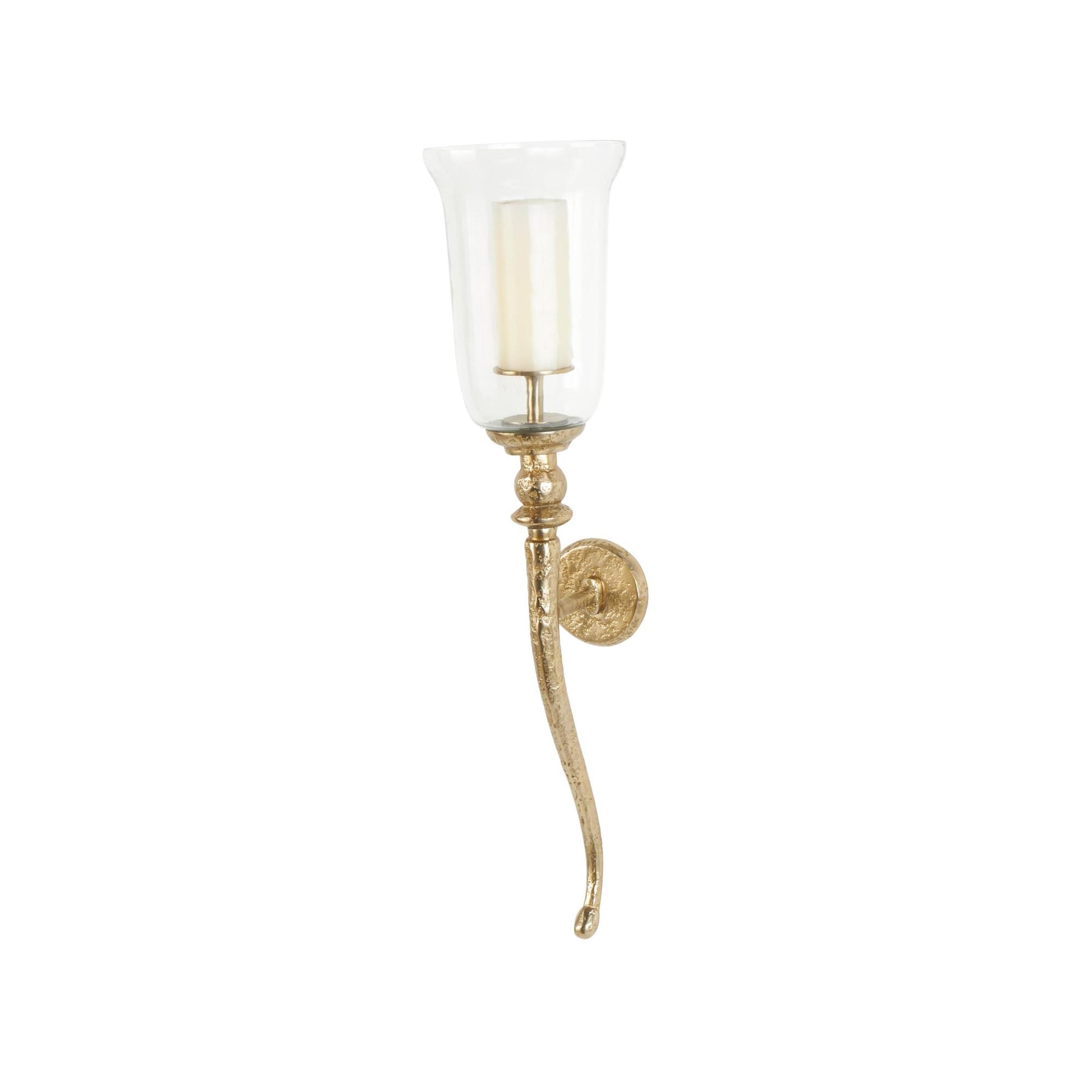 Set of 2 Geometric Gold Aluminum Metal Textured Indoor Outdoor Wall Sconce with Curved Shape