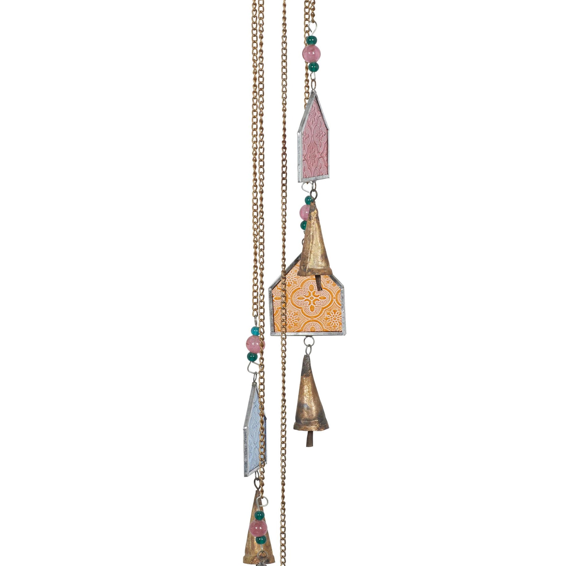 Blue Glass Handmade Bottle Indoor Outdoor Windchime with Beads and Cone Bells