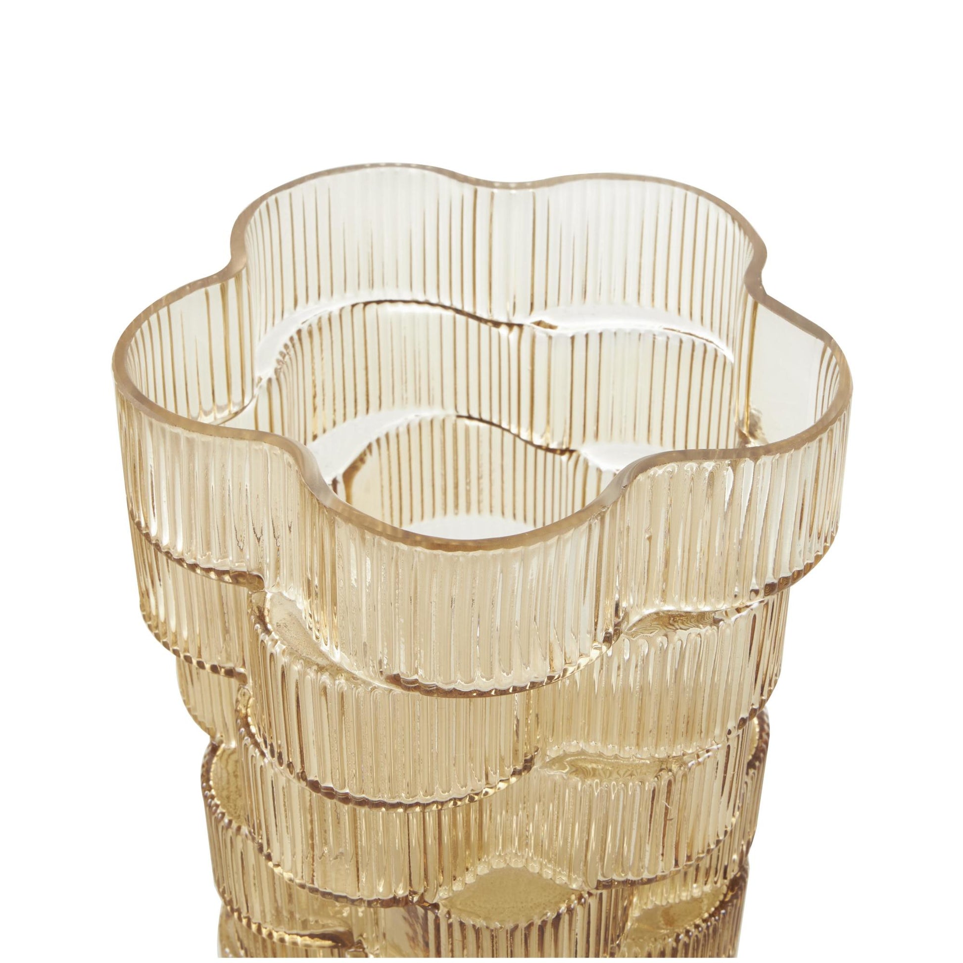 Set of 2 Floral Glass Ribbed Stacked Decorative Vase
