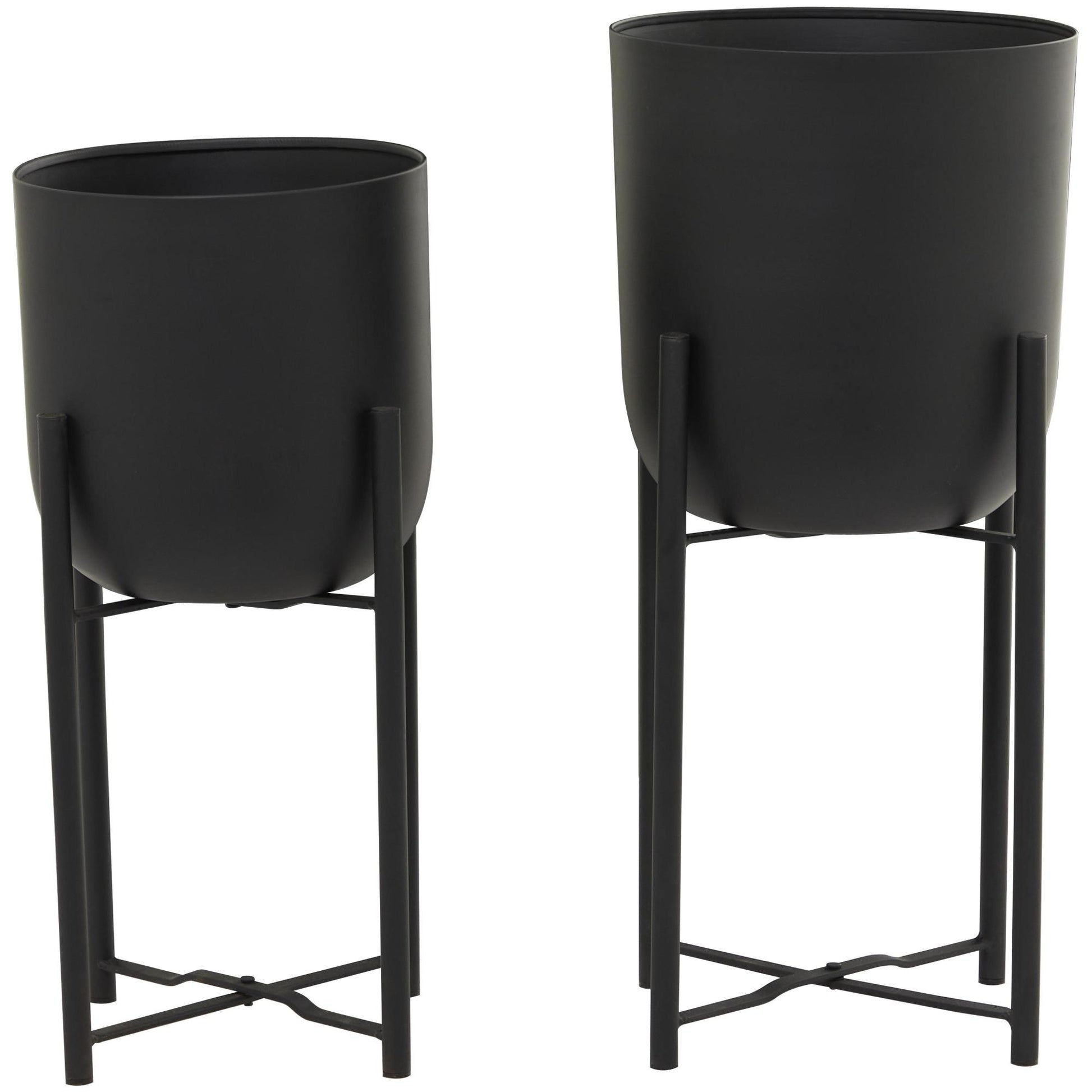 CosmoLiving by Cosmopolitan Set of 2 Black Metal Indoor Outdoor Planter with Removable Stand