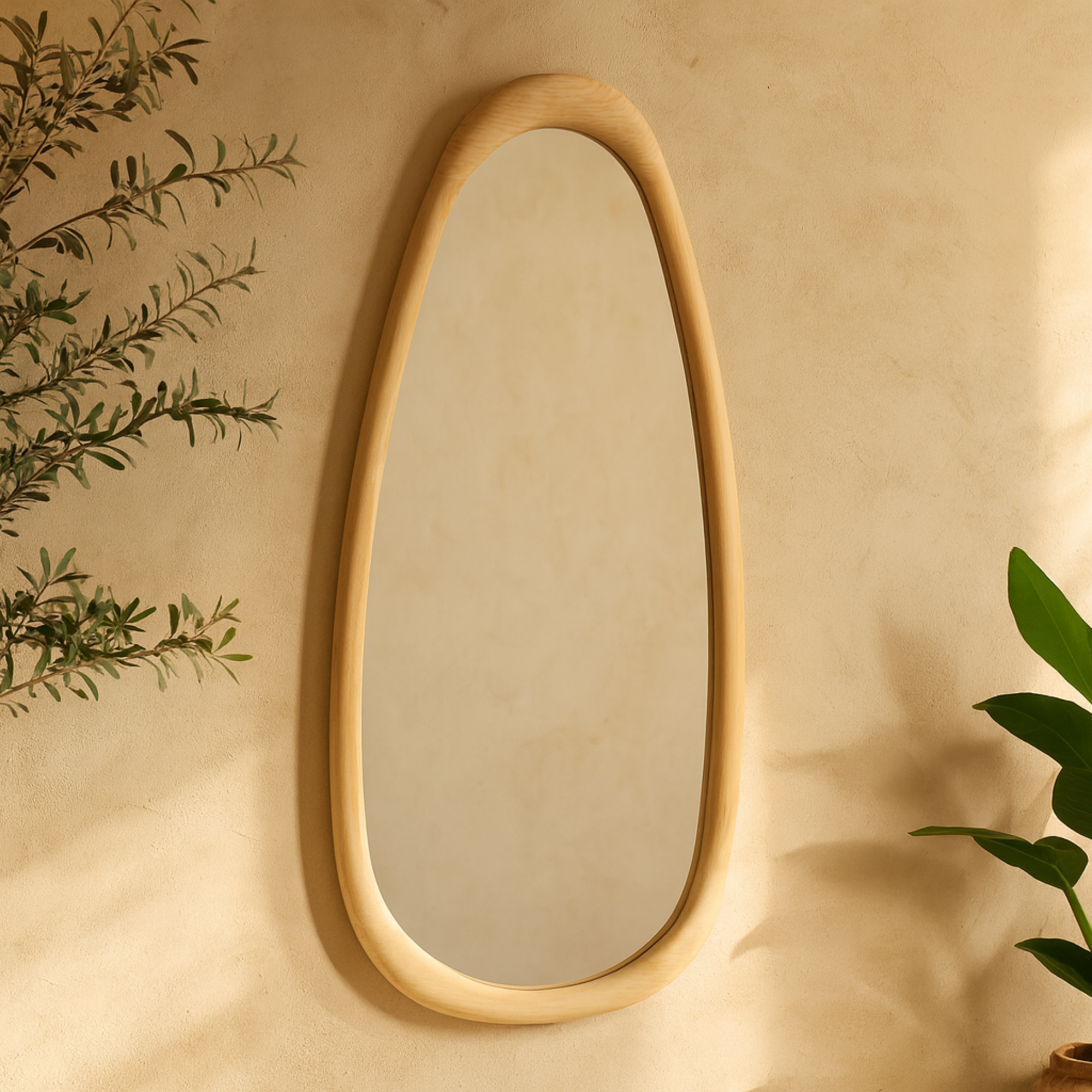 Brown Wood Oval Room Wall Mirror