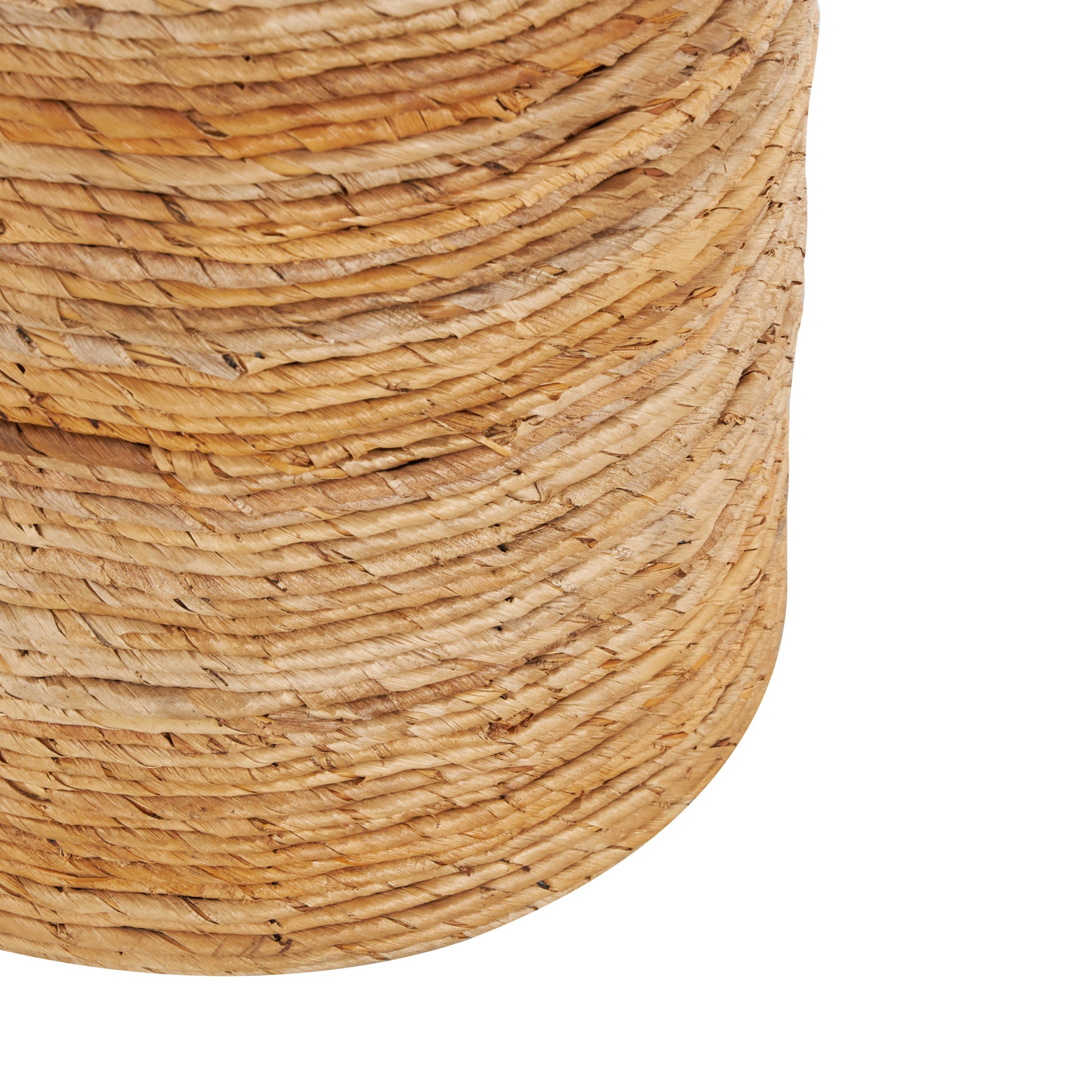 Brown Banana Leaf Handmade Woven Side End Accent Table with Wooden Tabletop