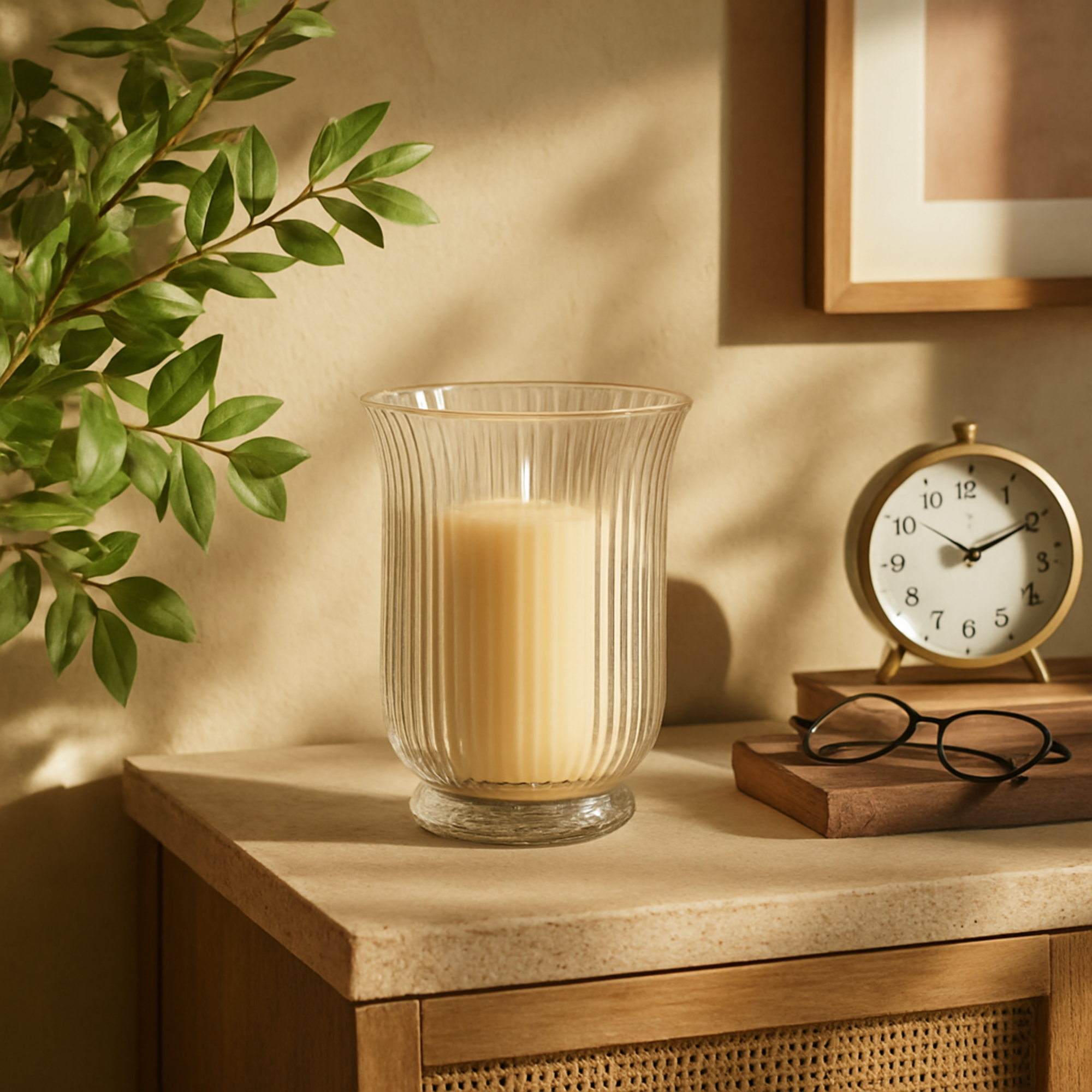Clear Glass Ribbed Fluted Decorative Candle Holder