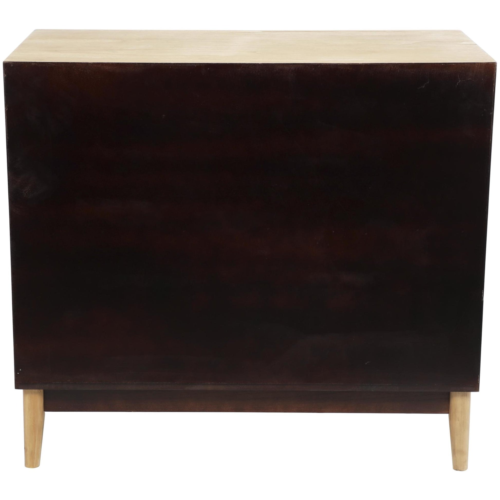 Wood 3 Drawer Room Chest with Beige Rattan Drawers and Gold Handles