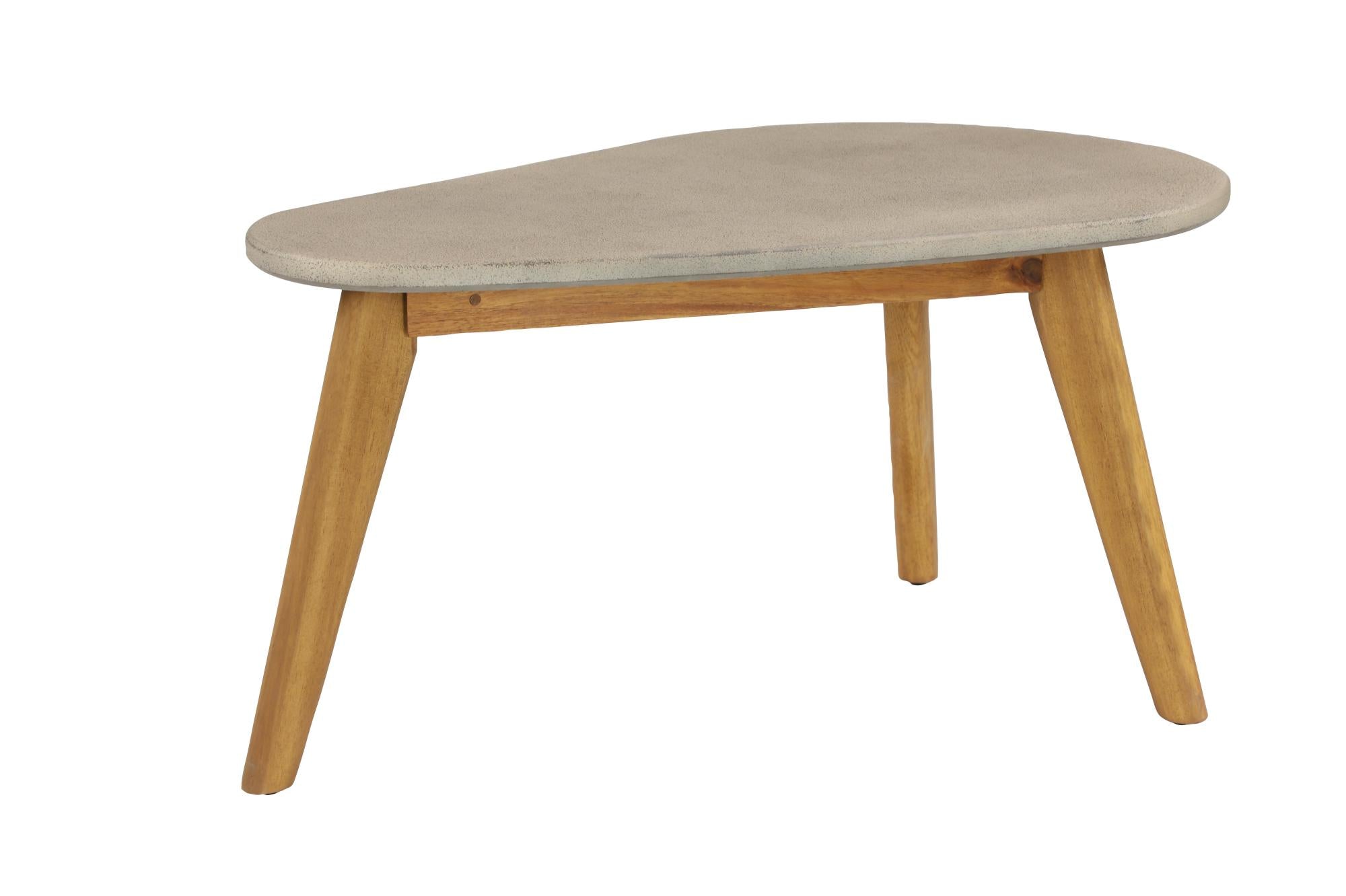 Gray Cement Stone Concrete Inspired Angled Oval End Table Outdoor Accent Table with Tapered Wood Legs