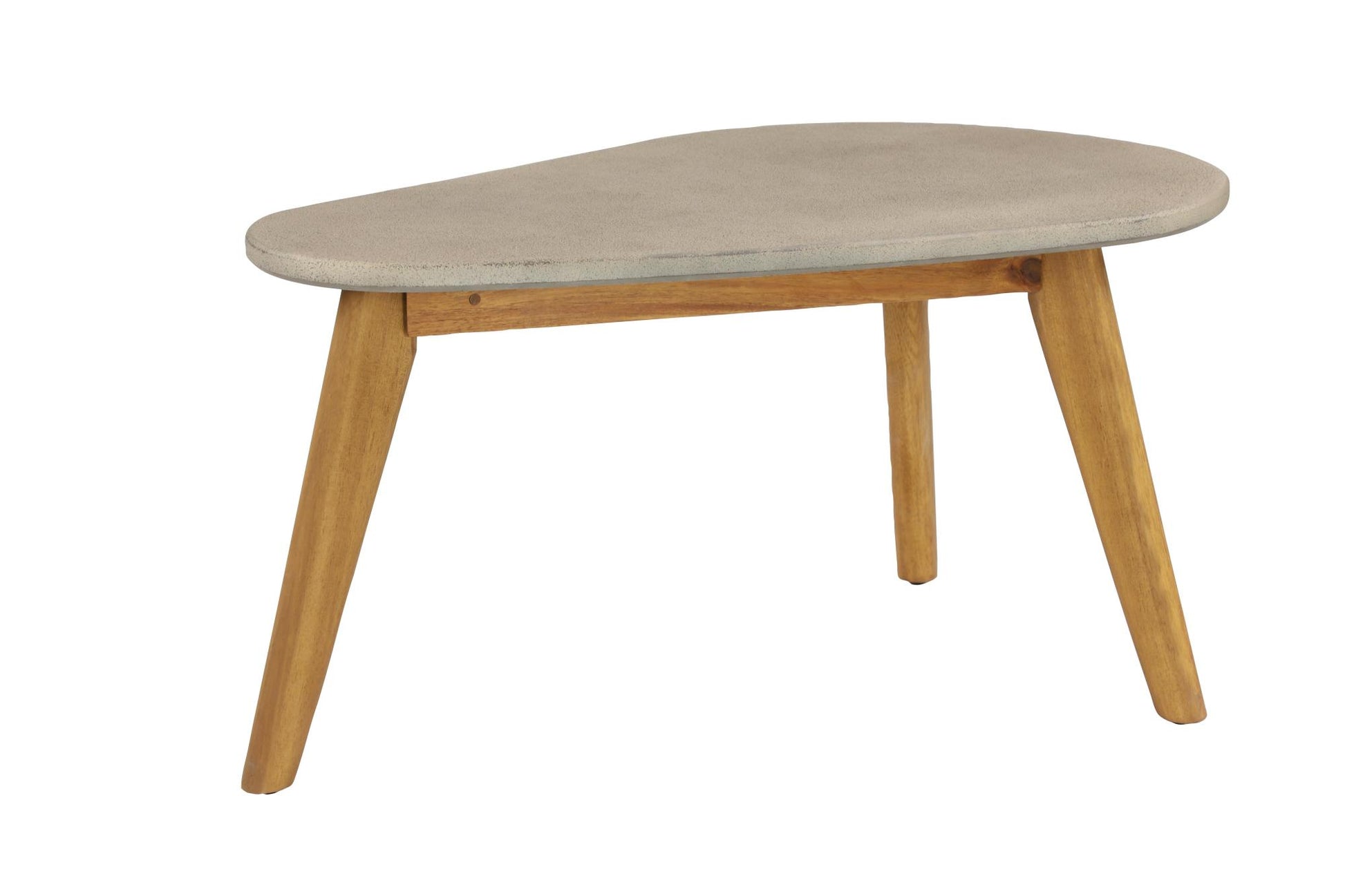 Gray Cement Stone Concrete Inspired Angled Oval End Table Outdoor Accent Table with Tapered Wood Legs