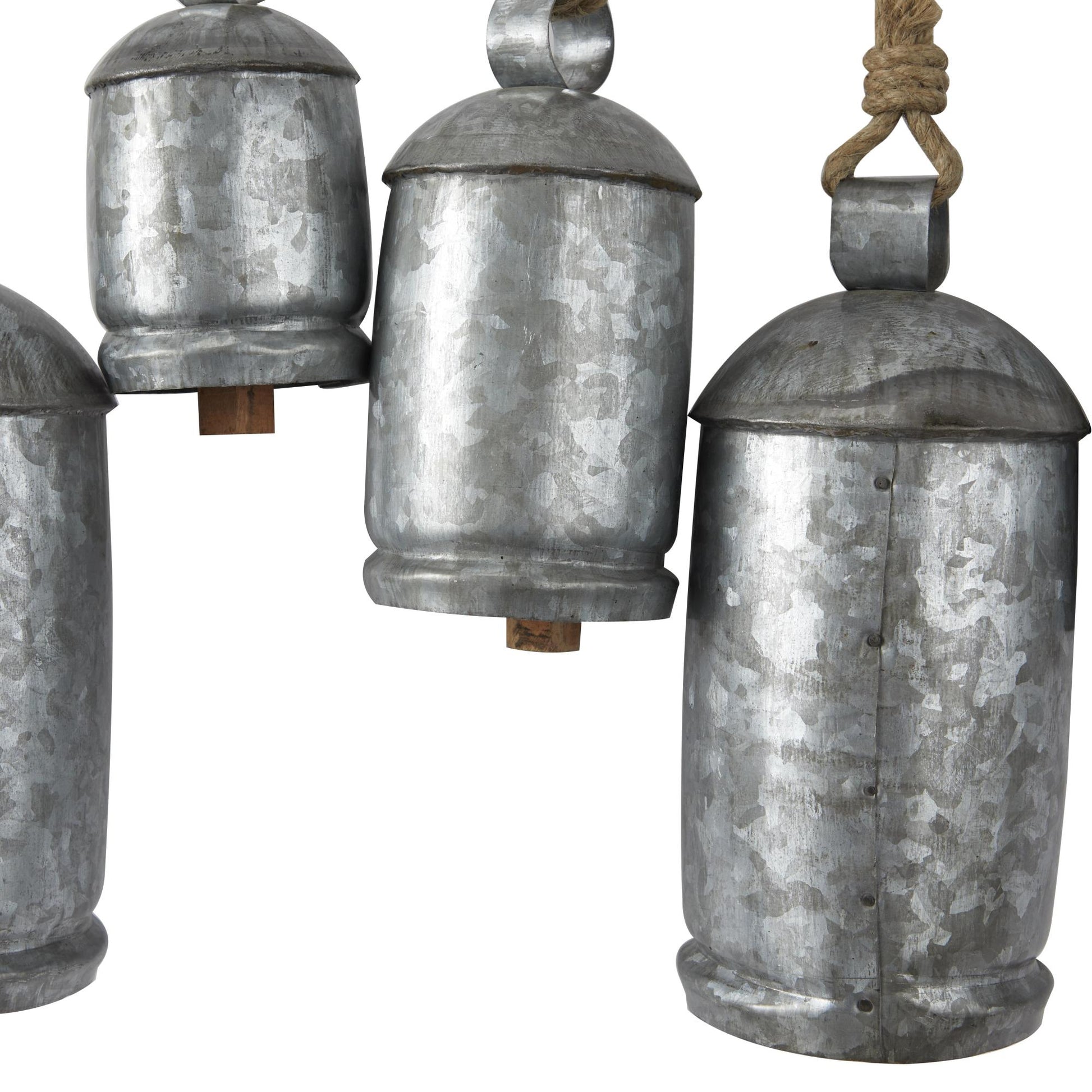 Metal Tibetan Inspired 12 Bell Indoor Outdoor Decorative Cow Bells with Hanging Ropes and Rod